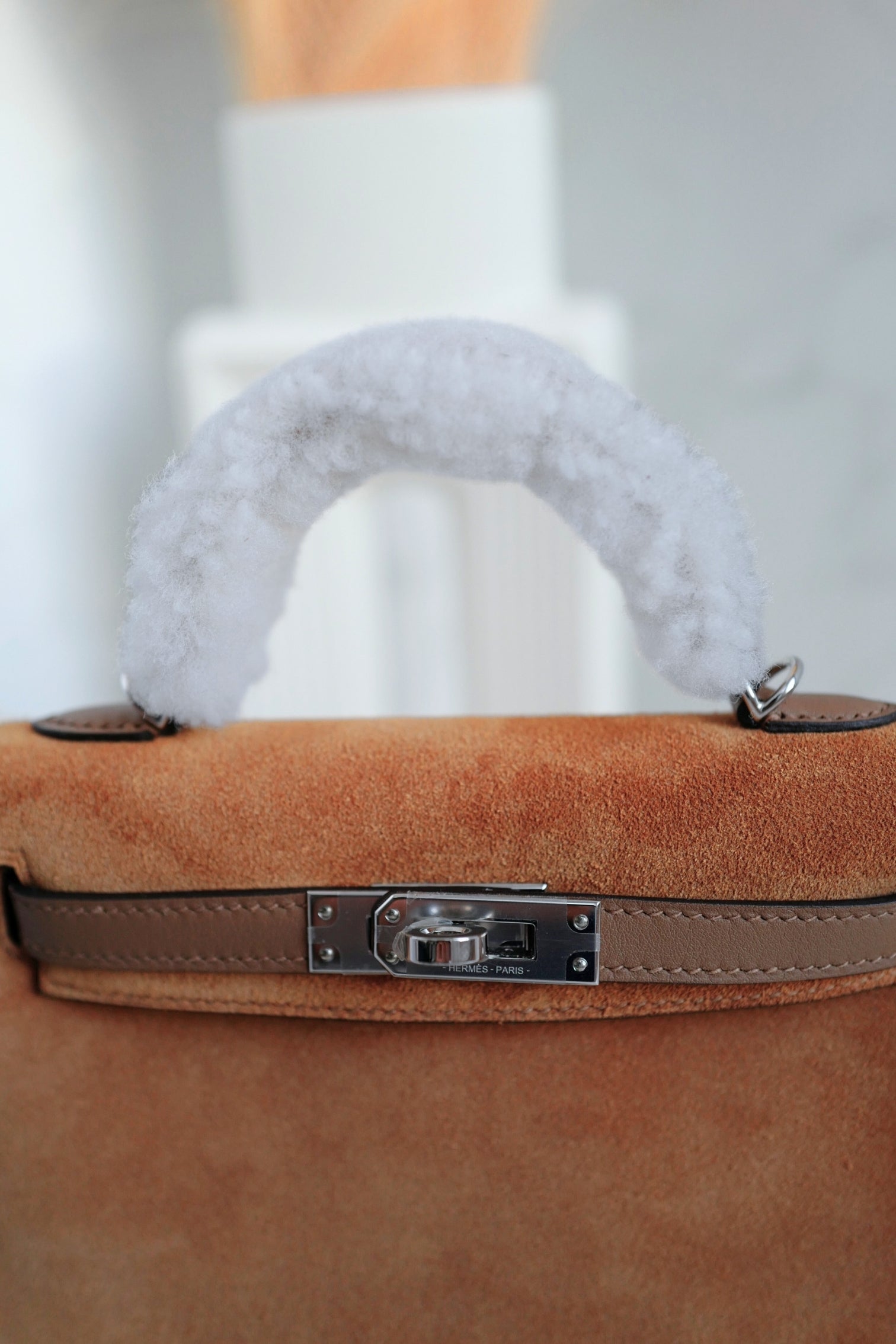 BNIB Hermès Mini Kelly Teddy Gold/Ecru/Alezan Shearling Suede Palladium Hardware