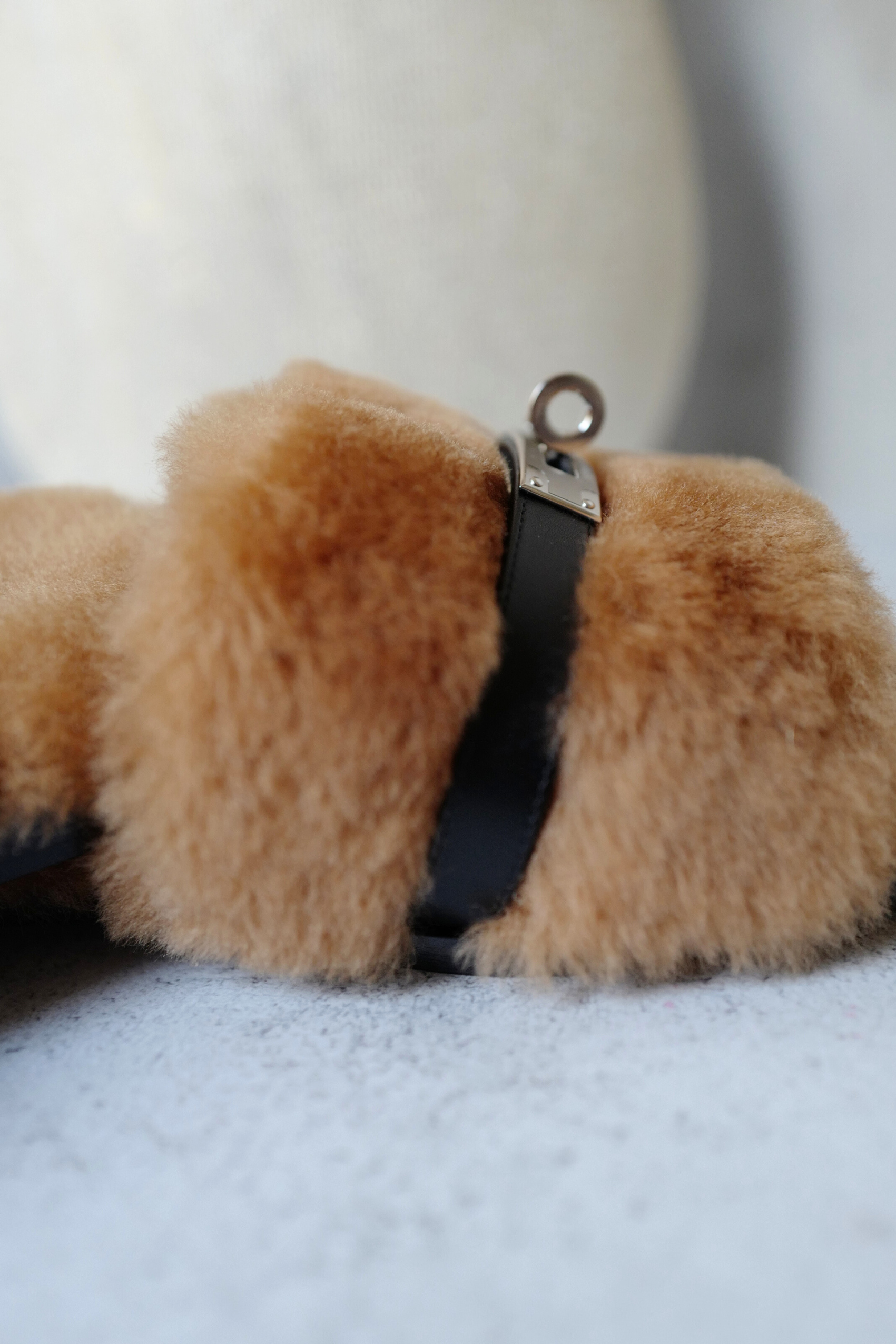 BNIB Hermès Giulia Sandals Shearling & Calfskin Naturel/Noir Palladium 38.5