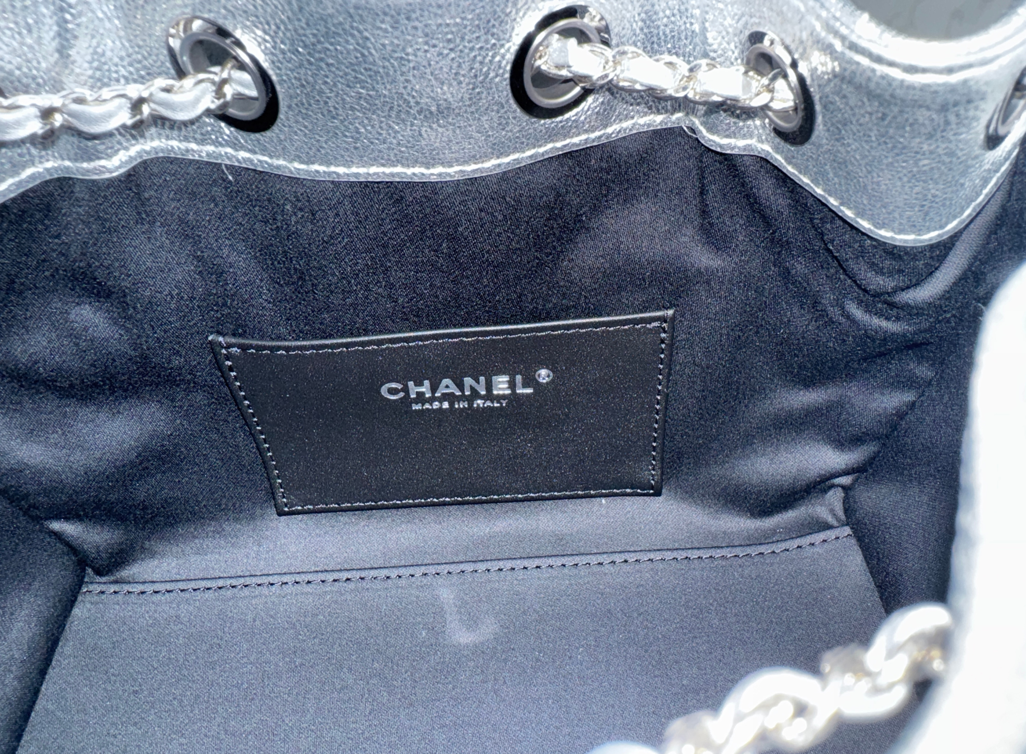 BNIB Chanel 26C Mini Hobo Metallic Silver Grained Calfskin Shoulder Bag