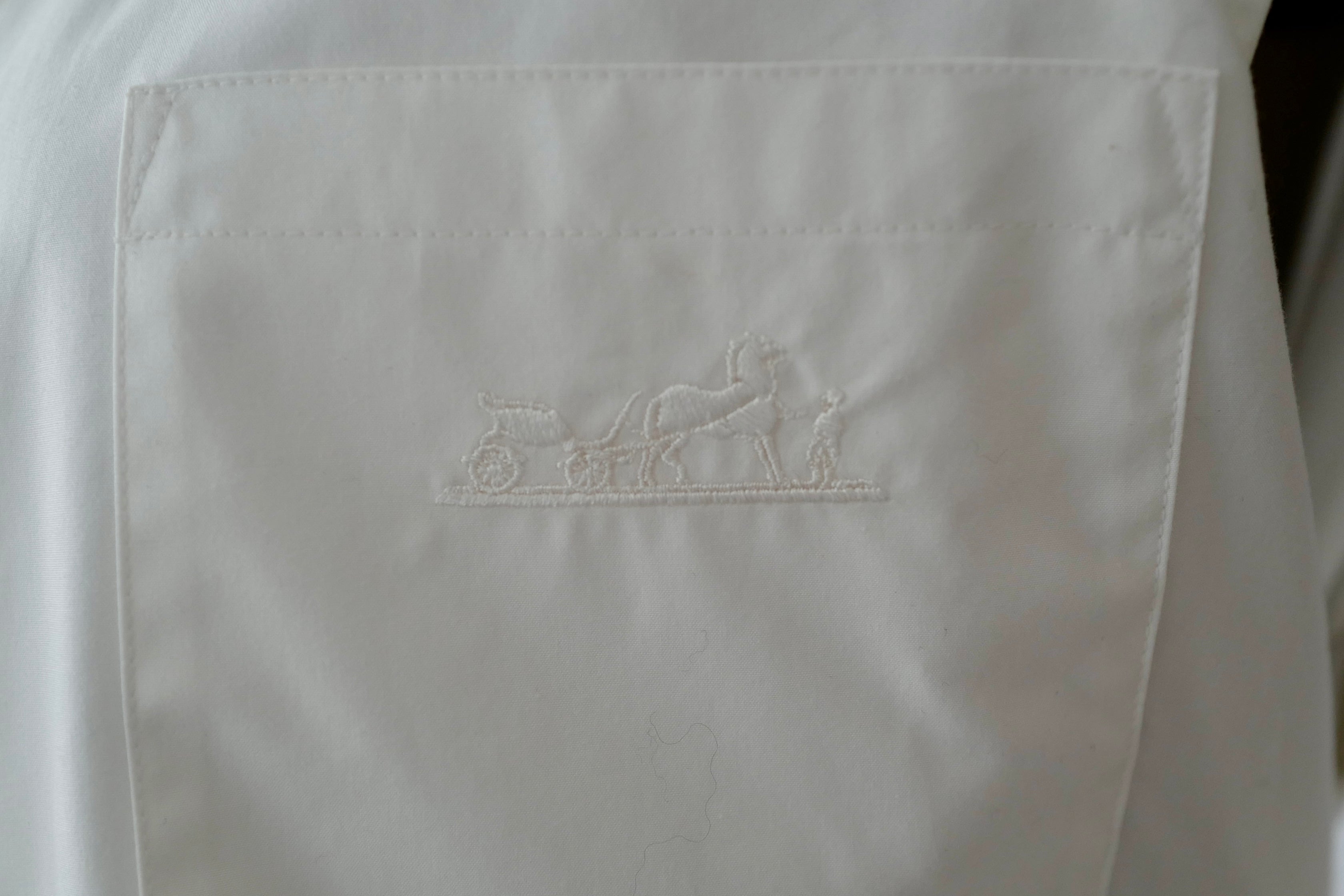 Hermes Robe Inspi Chemise 90 Blanc White Cotton Dress Size 40 NEW