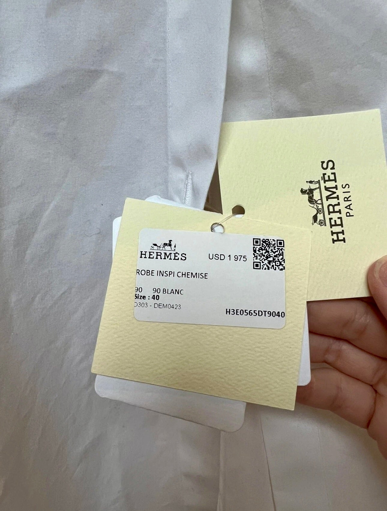 Hermes Robe Inspi Chemise 90 Blanc White Cotton Dress Size 40 NEW
