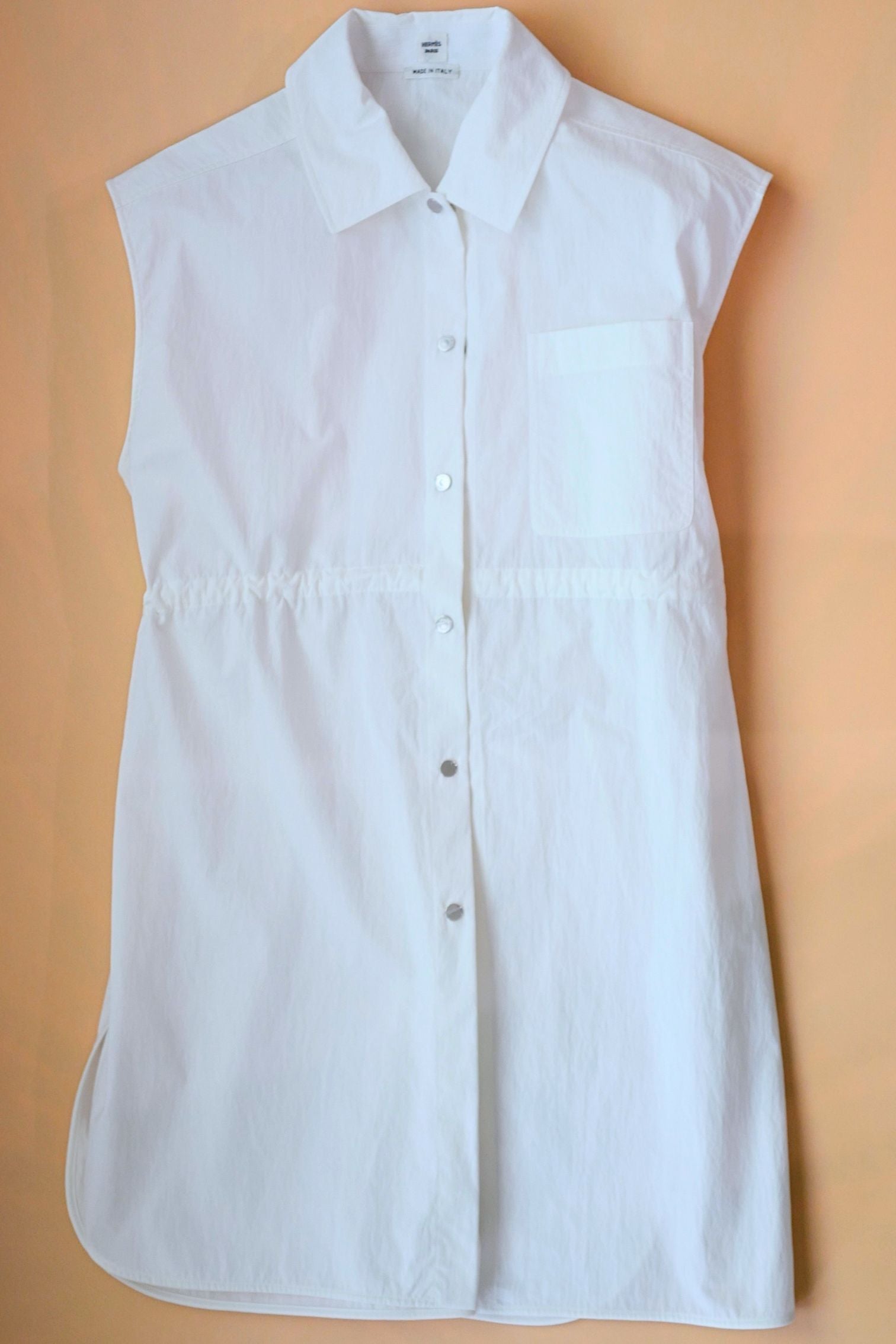 Hermès Chemise Coulissée Sans Manches Blanc Cassé Technical Cotton Size 36