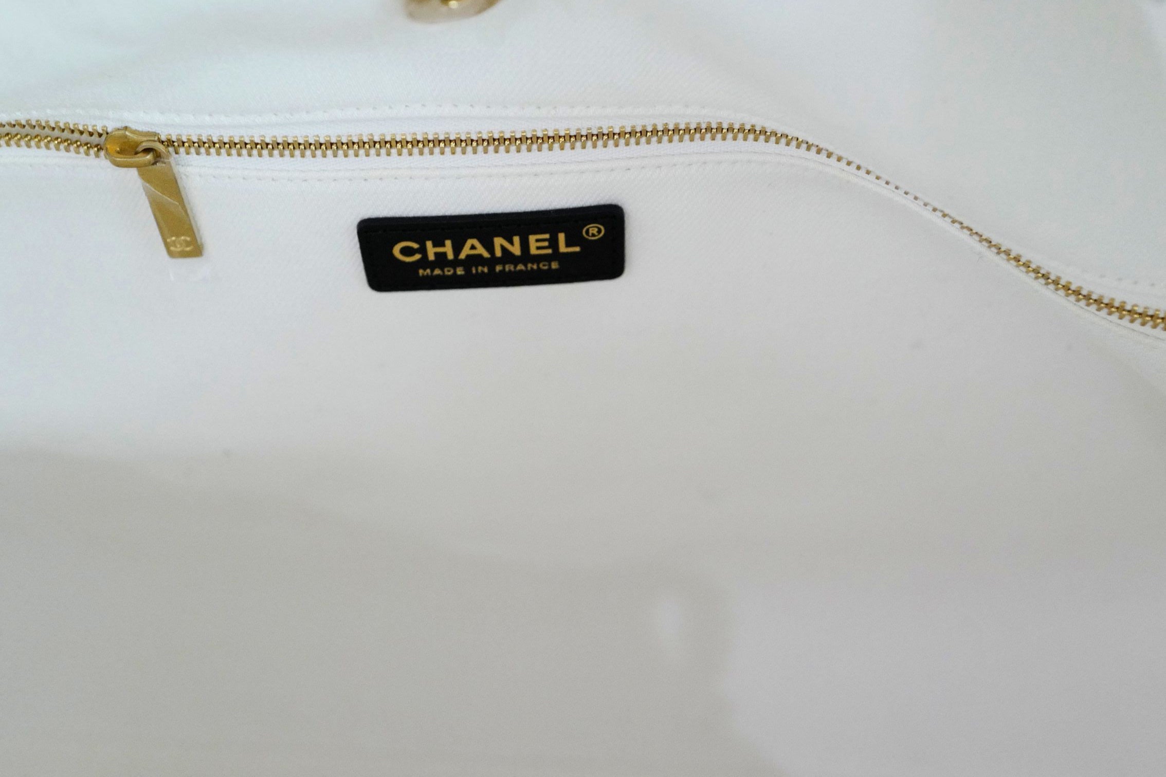 Chanel 26M Coco Beach Small Tote White Black Denim Calfskin Gold Hardware