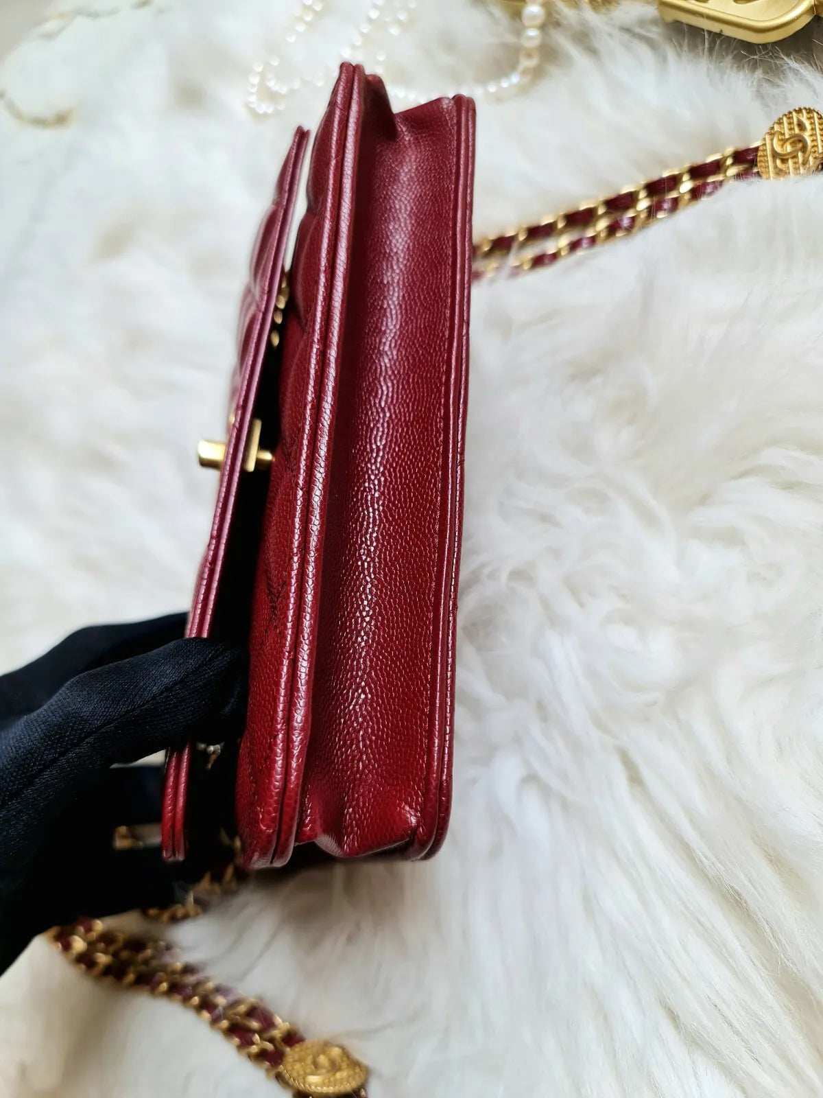 Chanel Wallet on Chain Metier D’art Shiny Calfskin Caviar In Burgundy Gold HW