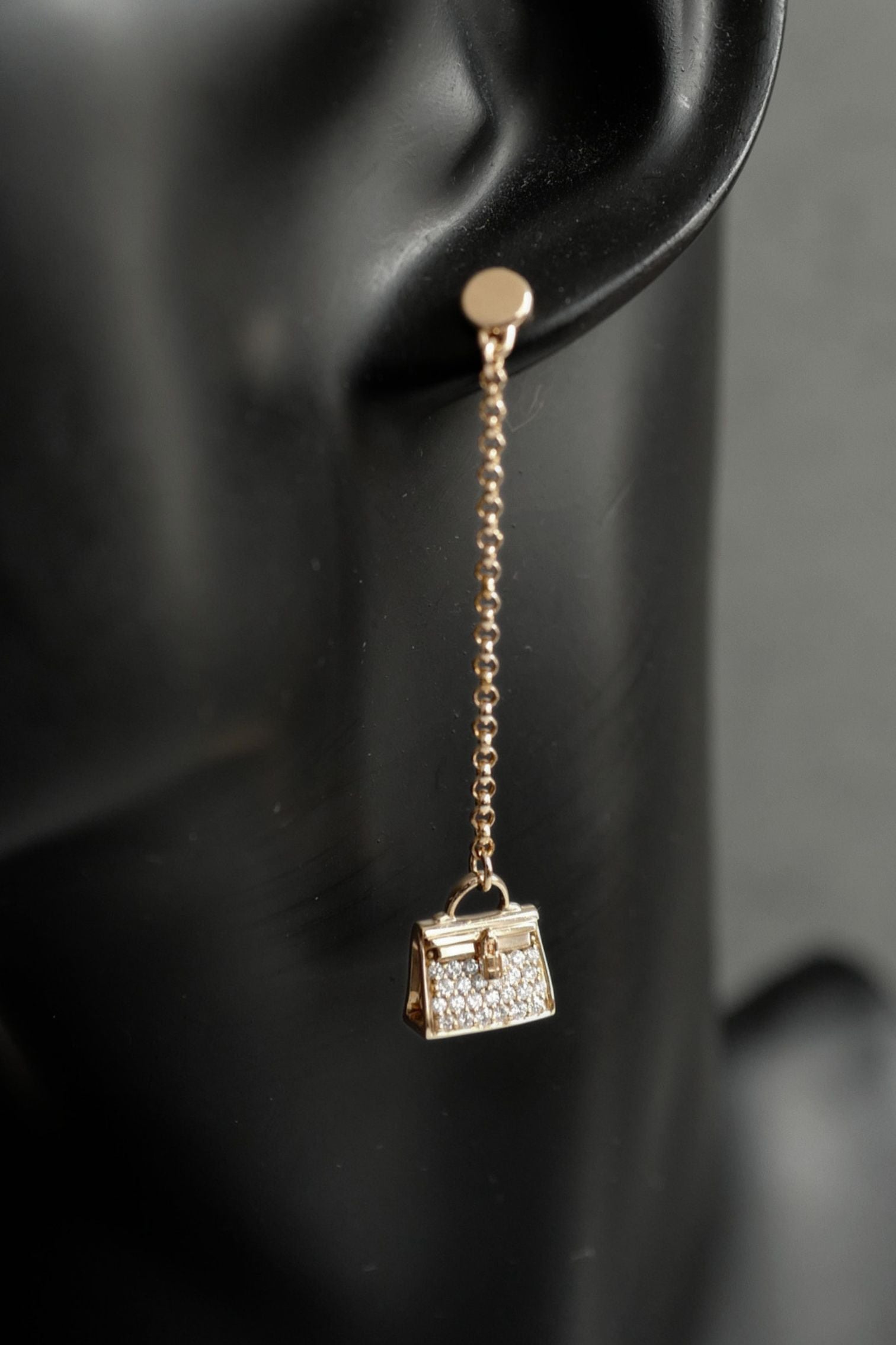 Hermes 18K Chaine Amulette Kelly Diamonds Rose Gold Ear Studs Earrings BNIB $10K