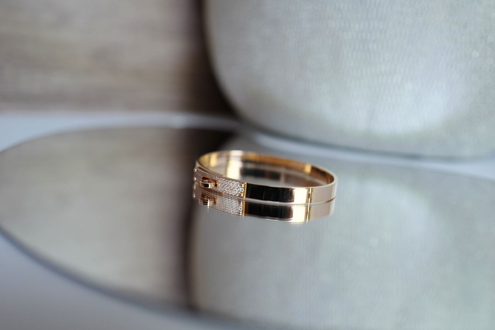 Hermès Kelly Diamond Bangle Bracelet 18K Rose Gold 0.36ct Size SH