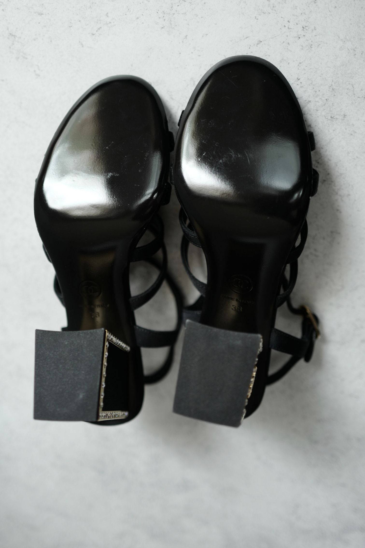 BNIB Chanel 24B Strappy Heels in Black with Crystals Rhinestone Heels size 38