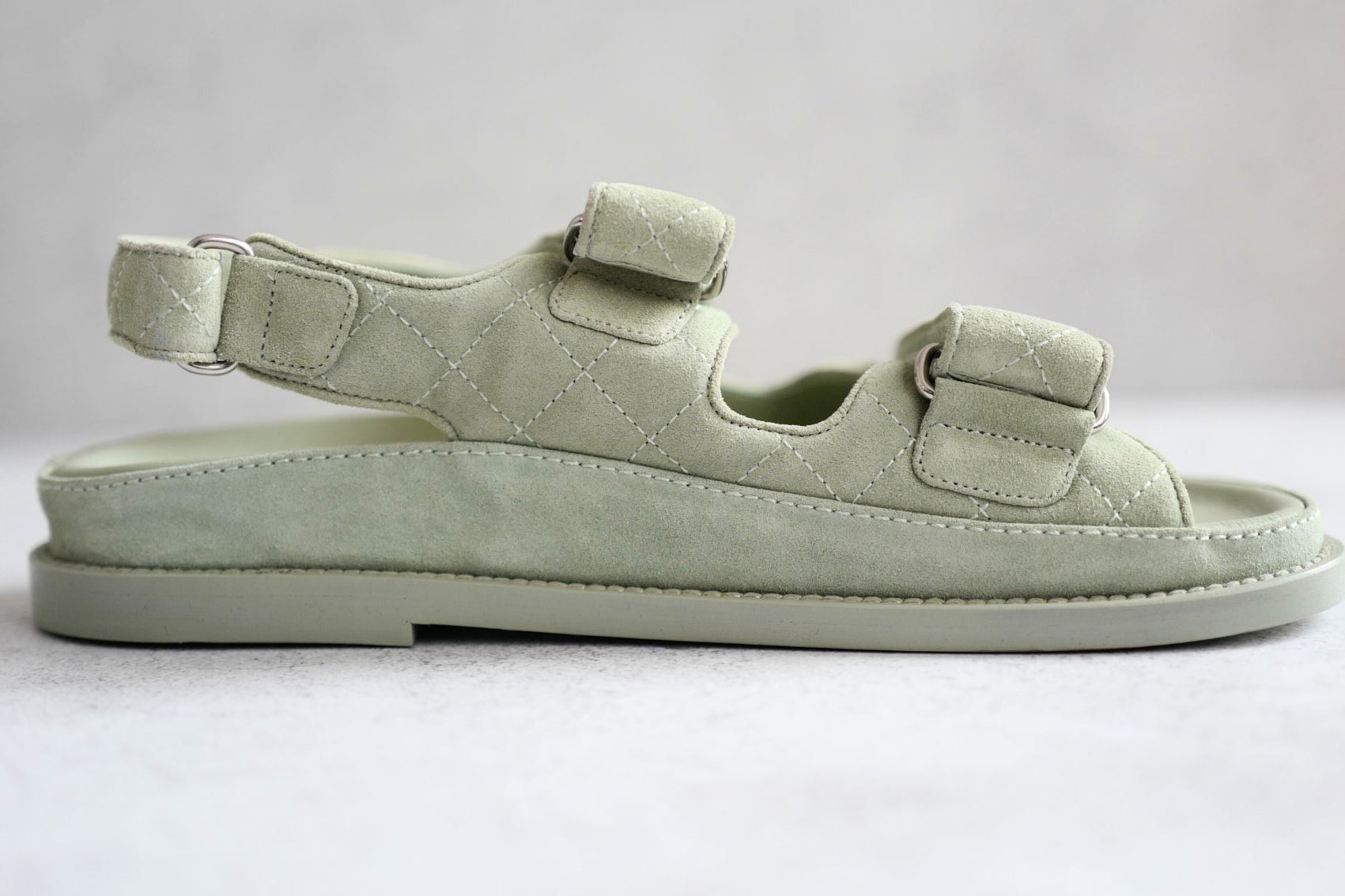 Chanel DAD SANDALS Green SUEDE LEATHER SANDAL Size 37 BNIB