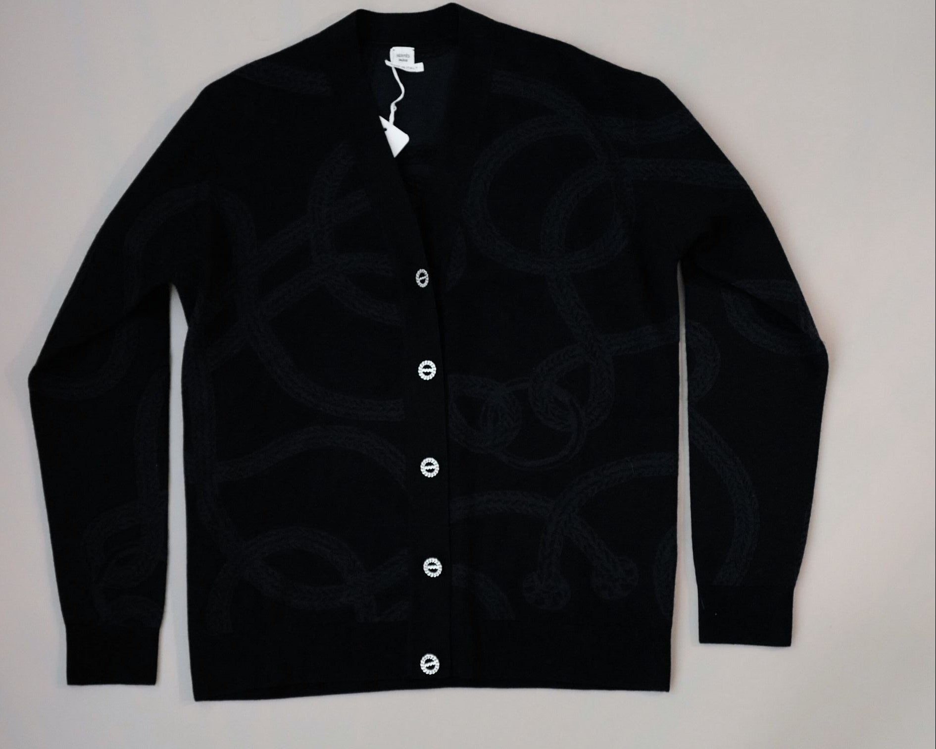 Hermès Palefroi Double Face Knit Cardigan Noir Cashmere Silk Size 36