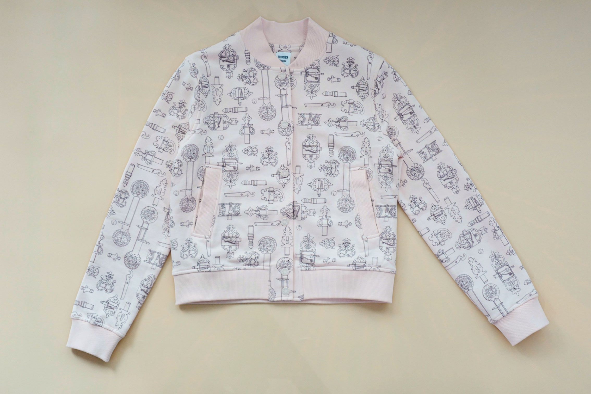 Hermes Varsity Jacket "Ferronnerie Remix" Rose Opaline Cotton Size 36