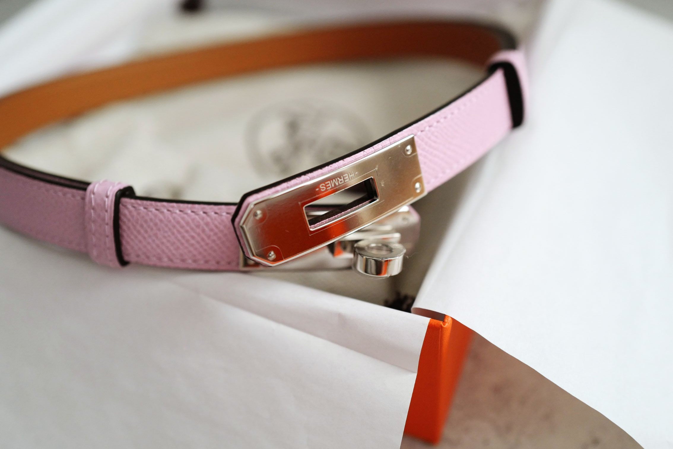 BNIB Hermès Kelly 18 Belt Epsom in Mauve Sylvestre Palladium Hardware 2026