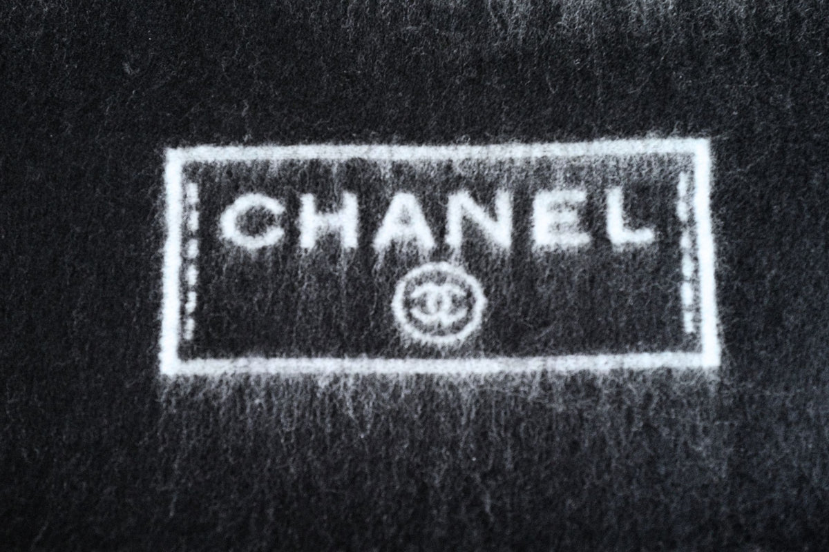 NEW Chanel 25B Black White Wool & Silk Scarf with Pearl Decoration