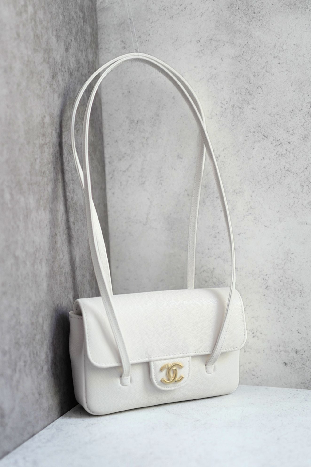 Chanel 26 Preppy Coco 17 Mini White Grained Shiny Calfskin Gold Hardware