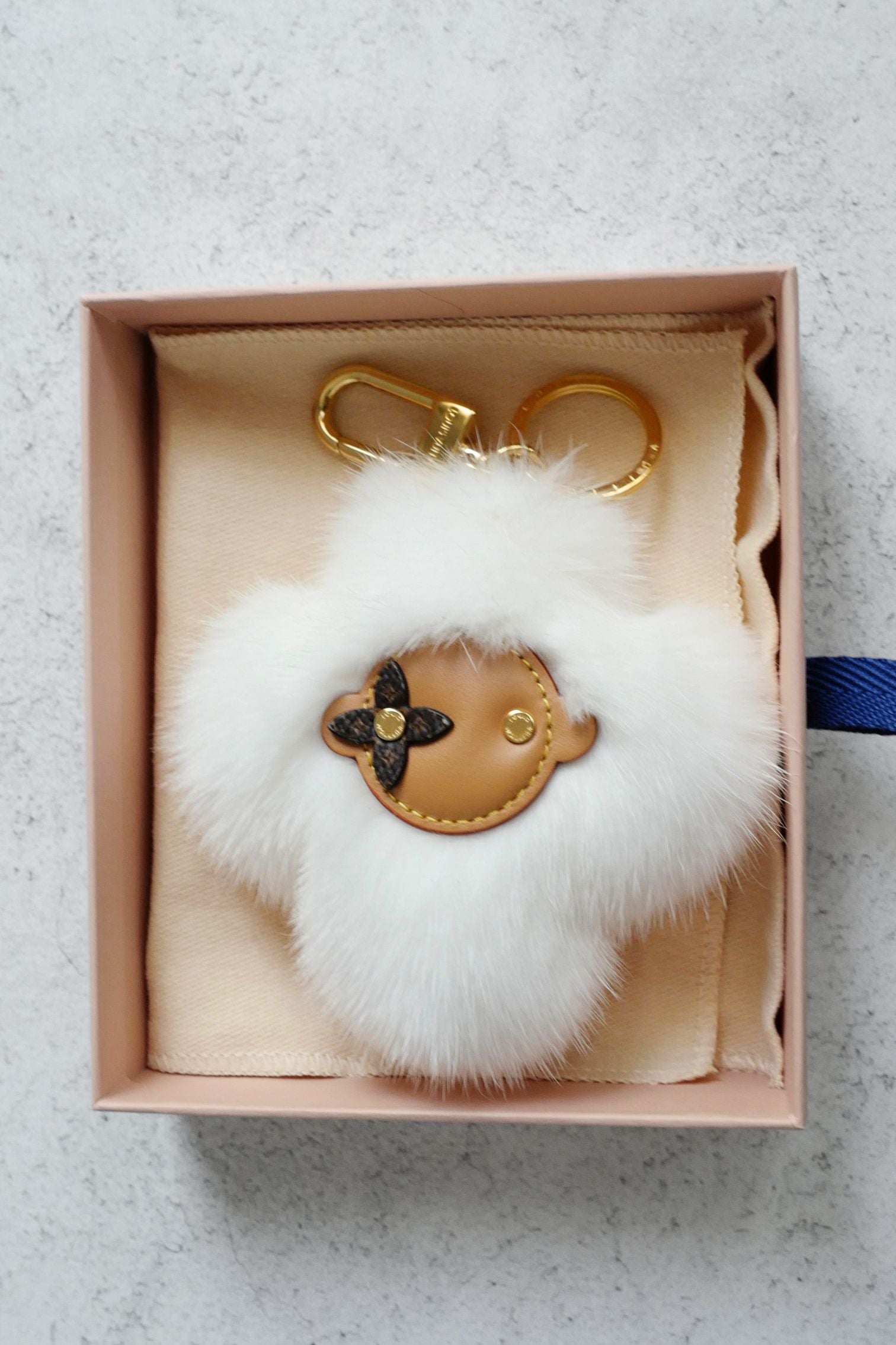 Louis Vuitton Vivienne Fur Key Holder White Mink Fur Leather Gold Hardware