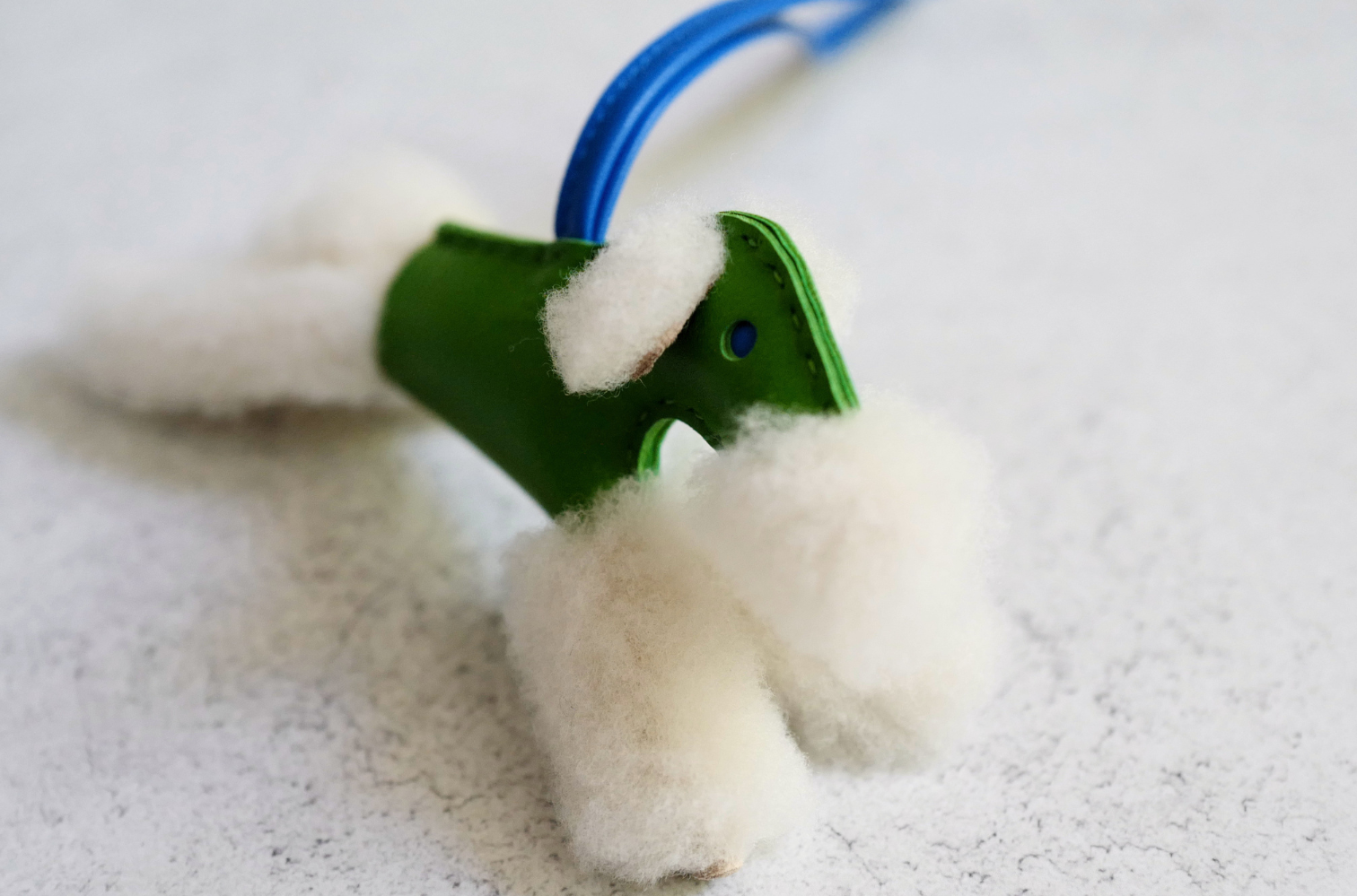 Hermès Budy Charm Écru/Vert Yucca/Bleu Hydra Merinos Wool Milo Lambskin