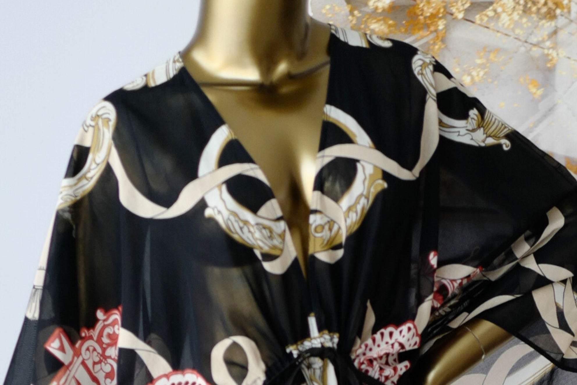 Hermès Woman Beach Caftan "Ferronnerie Remix" in Noir Cotton Voile One Size