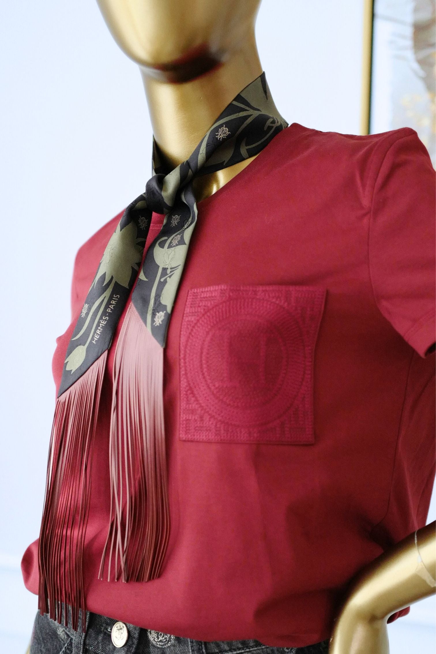 Hermès Twilly Bouquet Final Silk Noir/Vert Loden/Rouge H with Leather Fringe