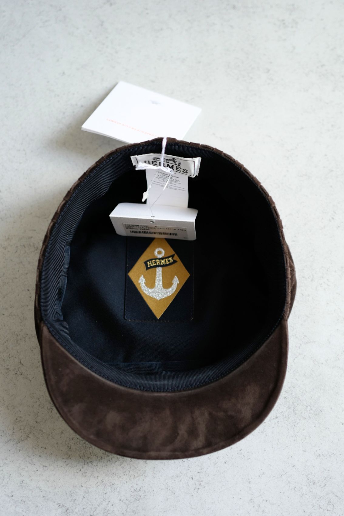HERMES エルメス Casquette NEW Hermes Casquette Femme Giulietta in Marron Ebene Size 57 Hat $1600