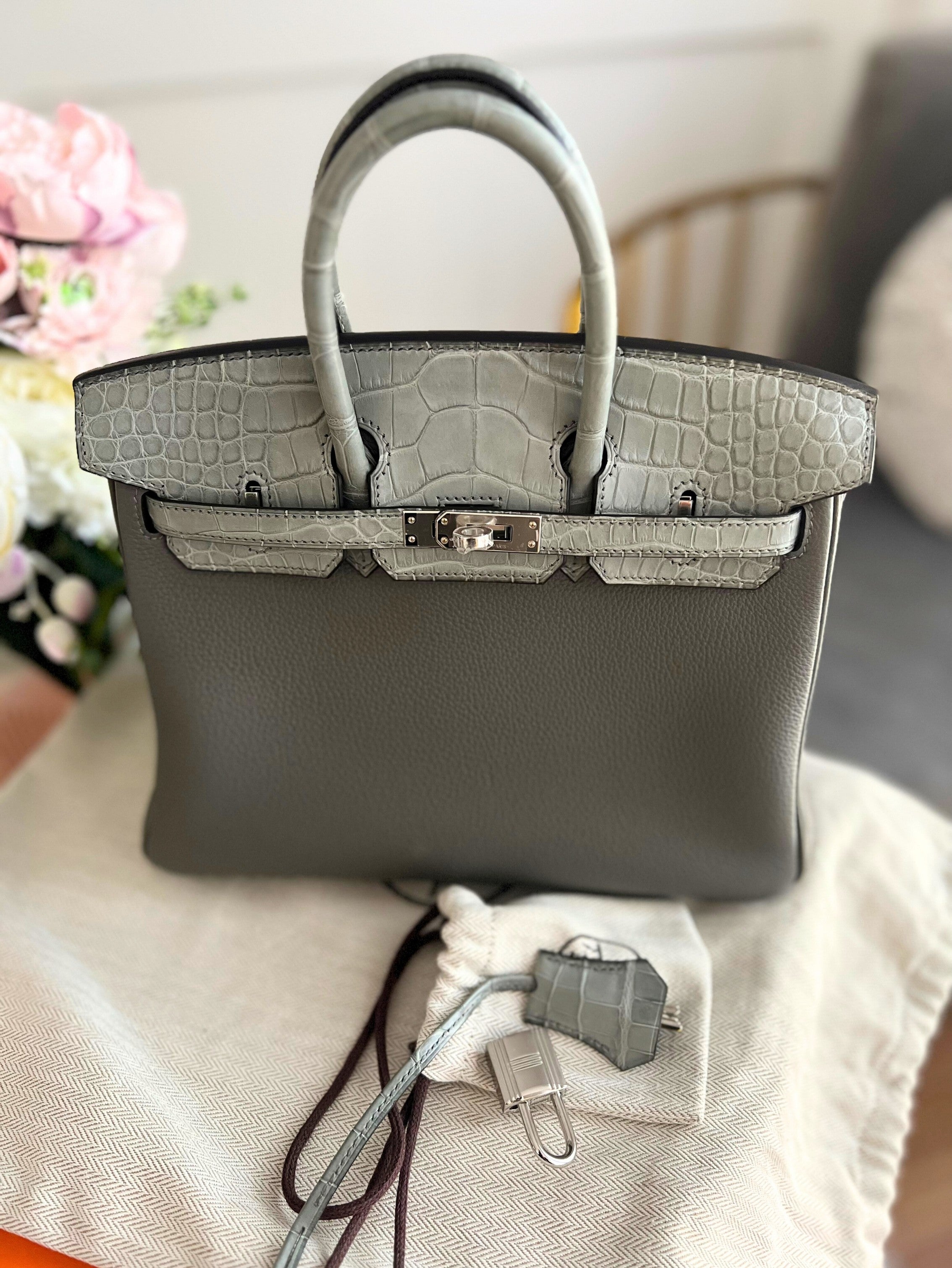 NEW Hermes Birkin 25 Touch Gris Meyer Palladium Hardware B Stamp 2023