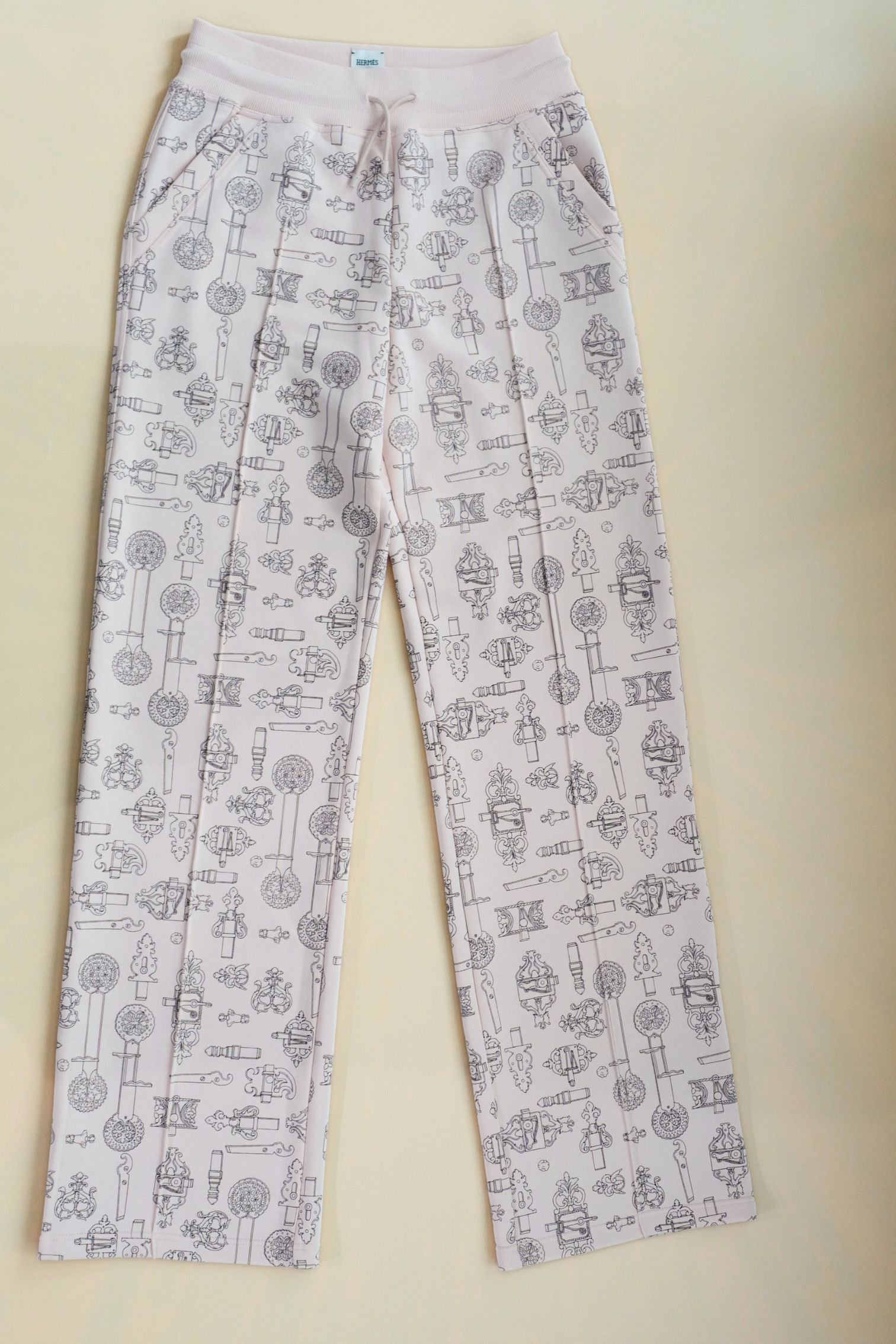 Hermes Wide Pants ‘Ferronnerie Remix’ Rose Opaline Cotton Size 34
