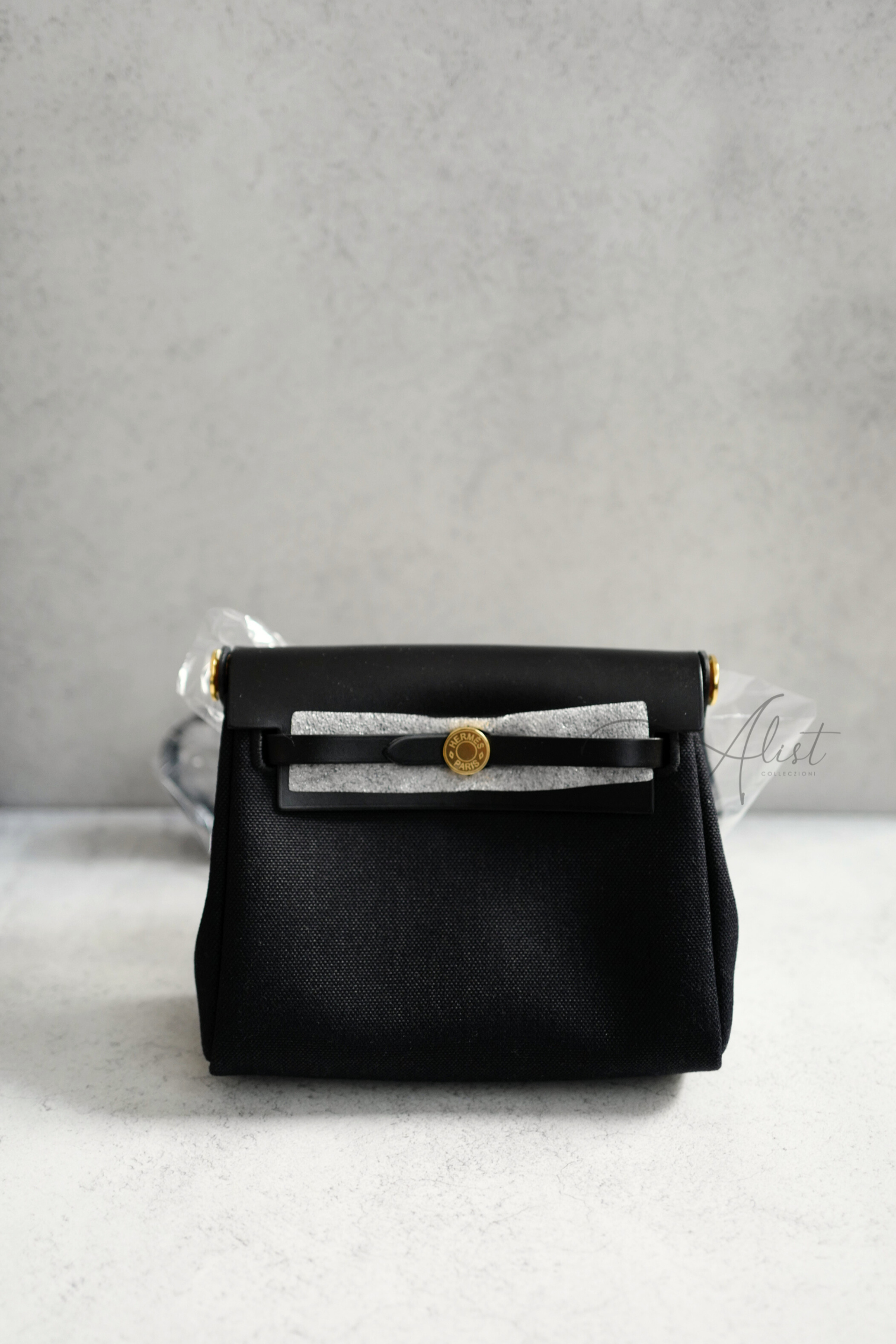 BNIB Hermes Mini Herbag Noir Black / Black With Gold Hardware W New