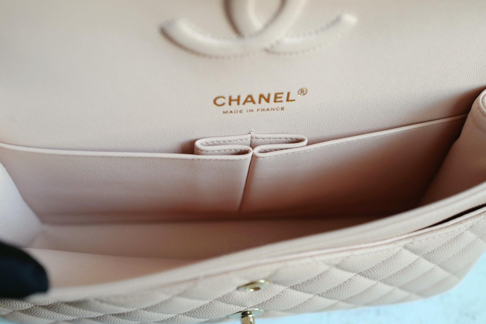 BNIB Chanel Medium Classic Double Flap Bag Beige Clair Grained  Gold Hardware