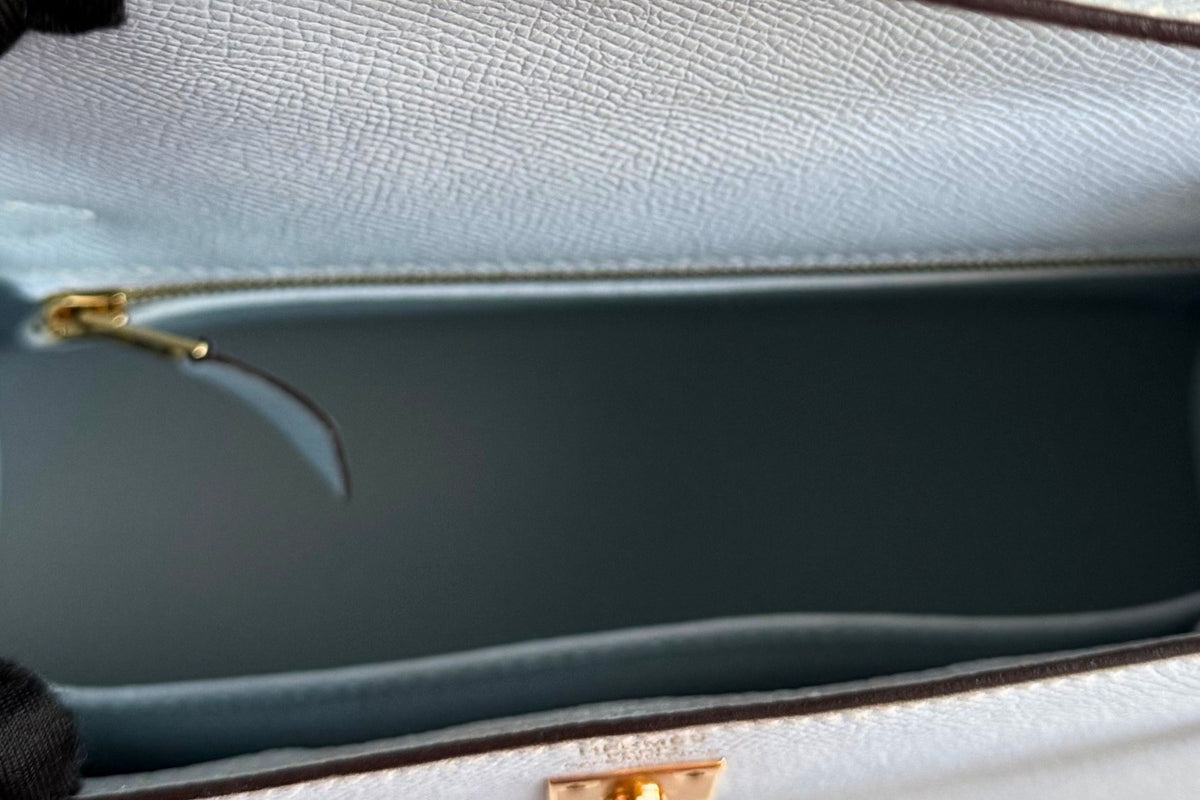 Hermes Kelly 25 Bleu Brume Epsom Sellier Gold Hardware