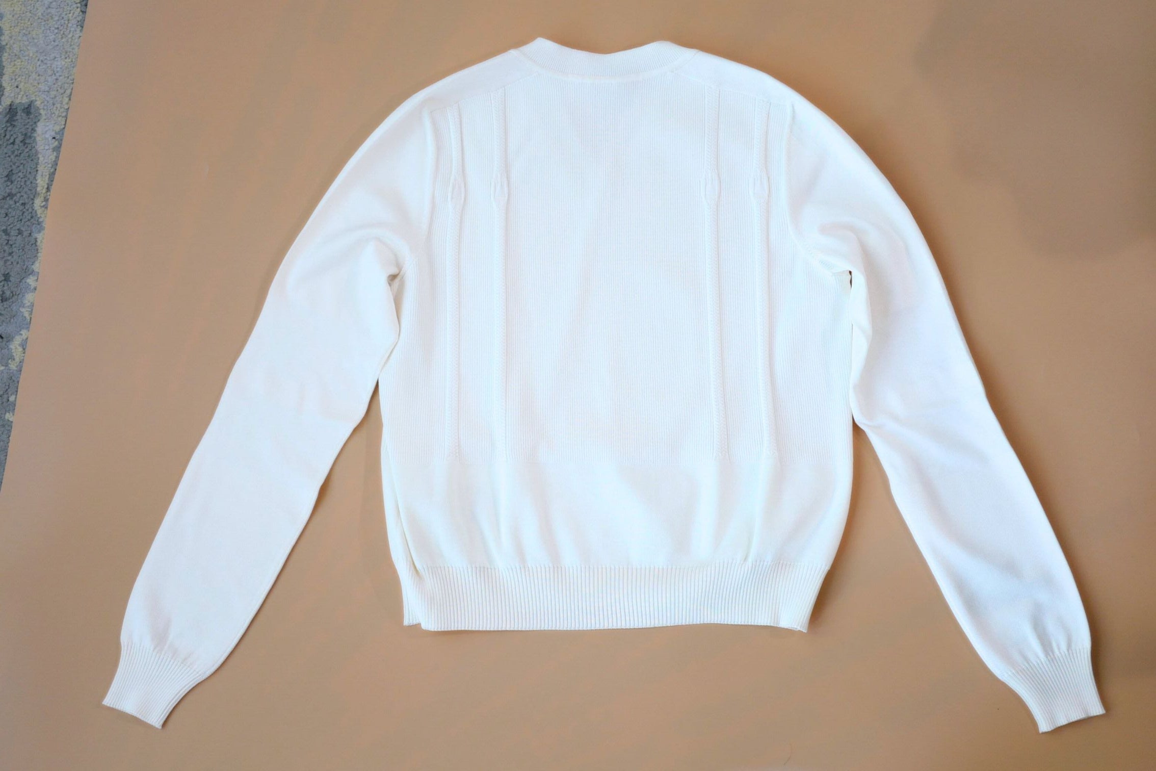 Hermès Long-Sleeve Textured Silk Cotton V-Neck Sweater Blanc Naturel Size 36