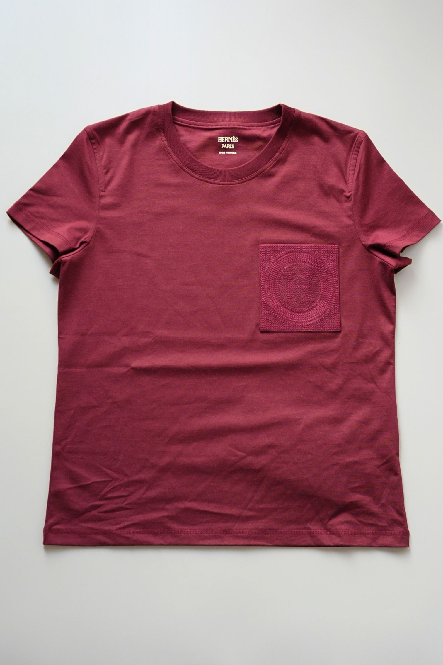 Hermès Embroidered Pocket T-Shirt Rouge Carmin Cotton Crewneck Size 36