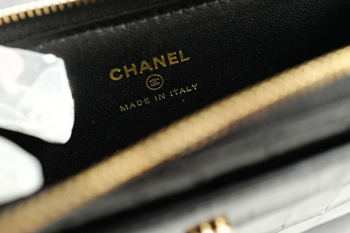 Chanel 26K Matthieu Blazy's Card Holder Croc Embossed Black Calfskin GHW