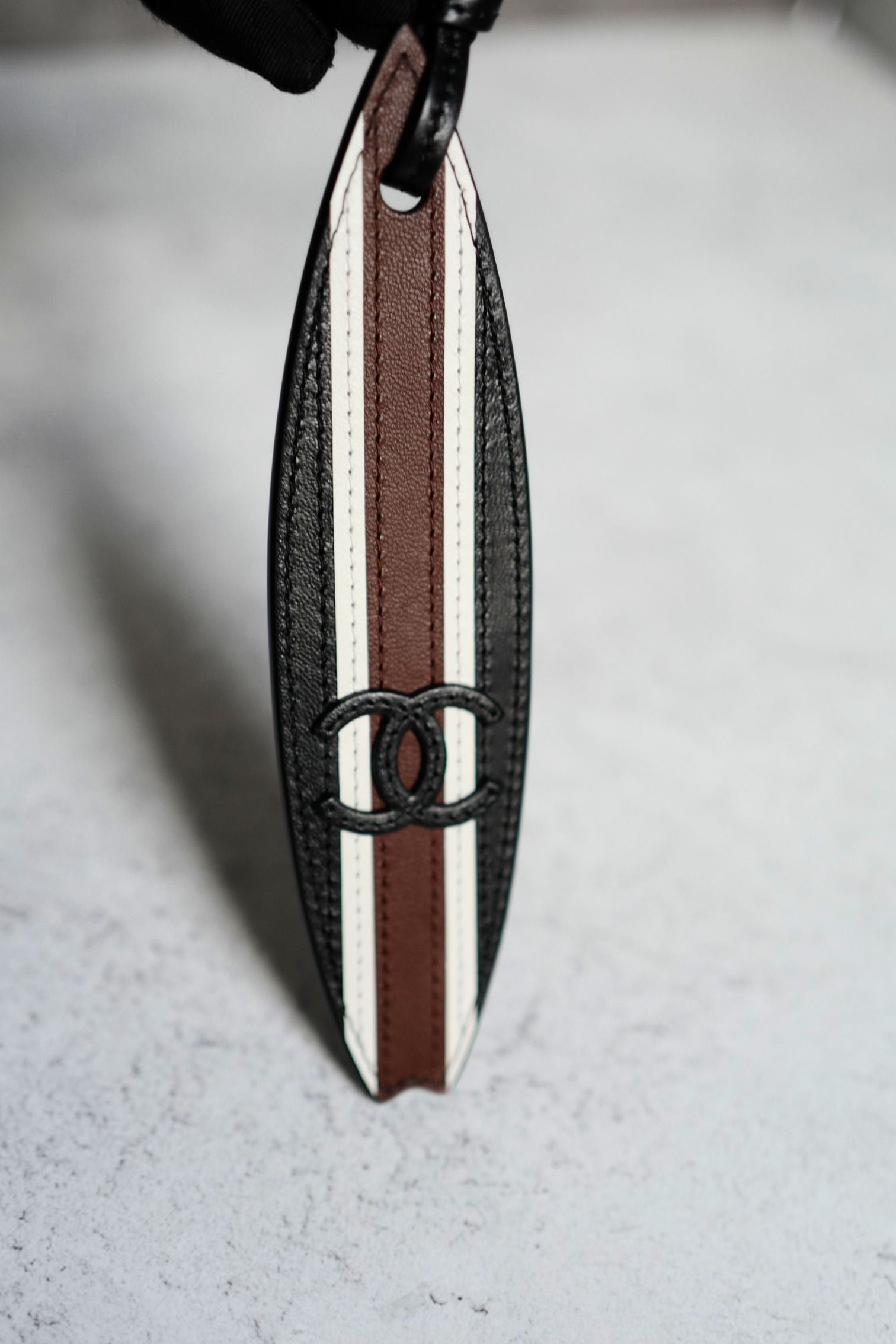 Chanel 26M Coco Beach Bag Charm Black/White/Brown Lambskin Leather