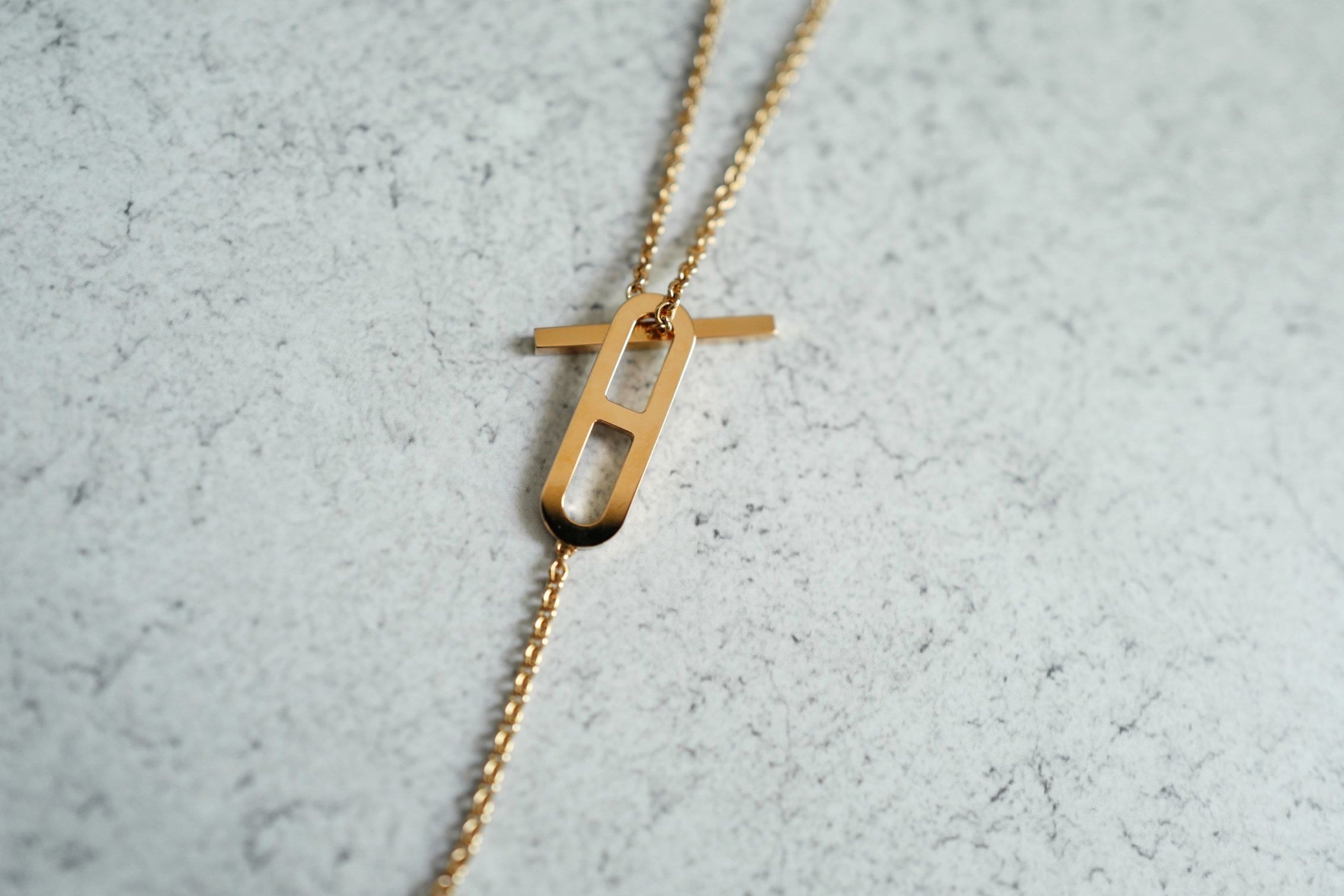 NEW Hermes Ever Chaine d'ancre Lariat Necklace Rose Gold 54 Diamonds