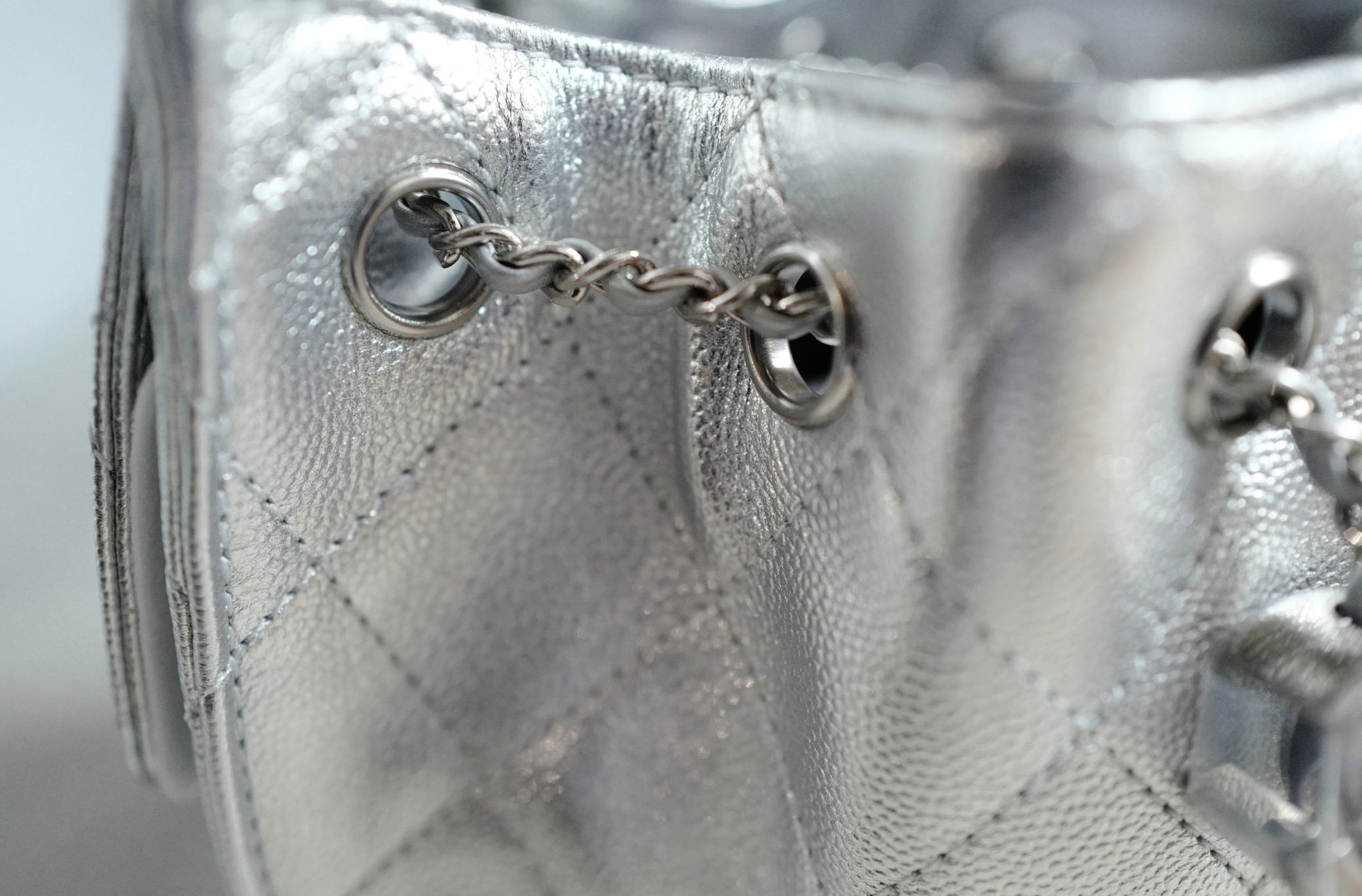 BNIB Chanel 26C Mini Hobo Metallic Silver Grained Calfskin Shoulder Bag