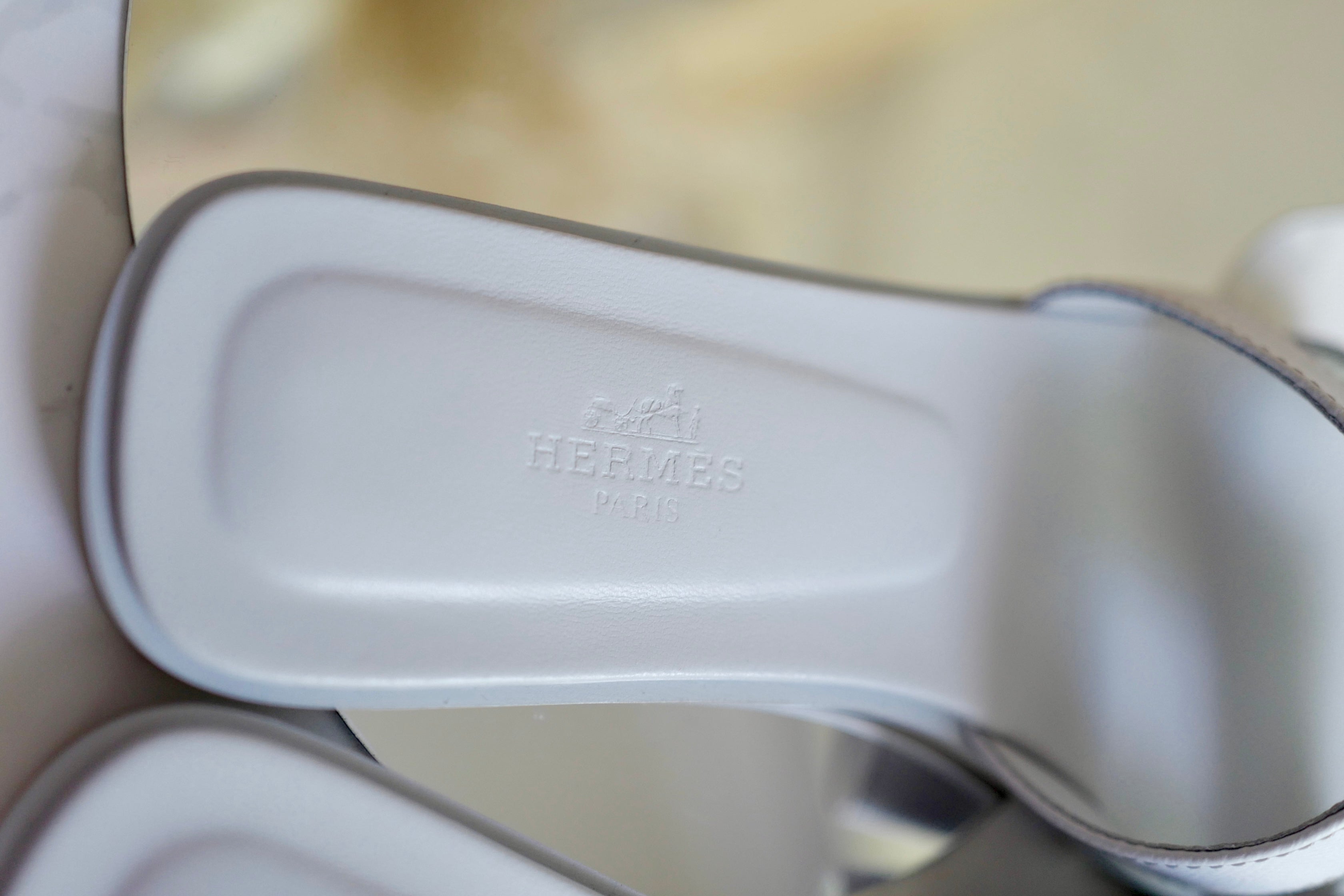 Brand New Hermès Oran Sandal in Ice Blue Bleu Brume Epsom Leather Size 38