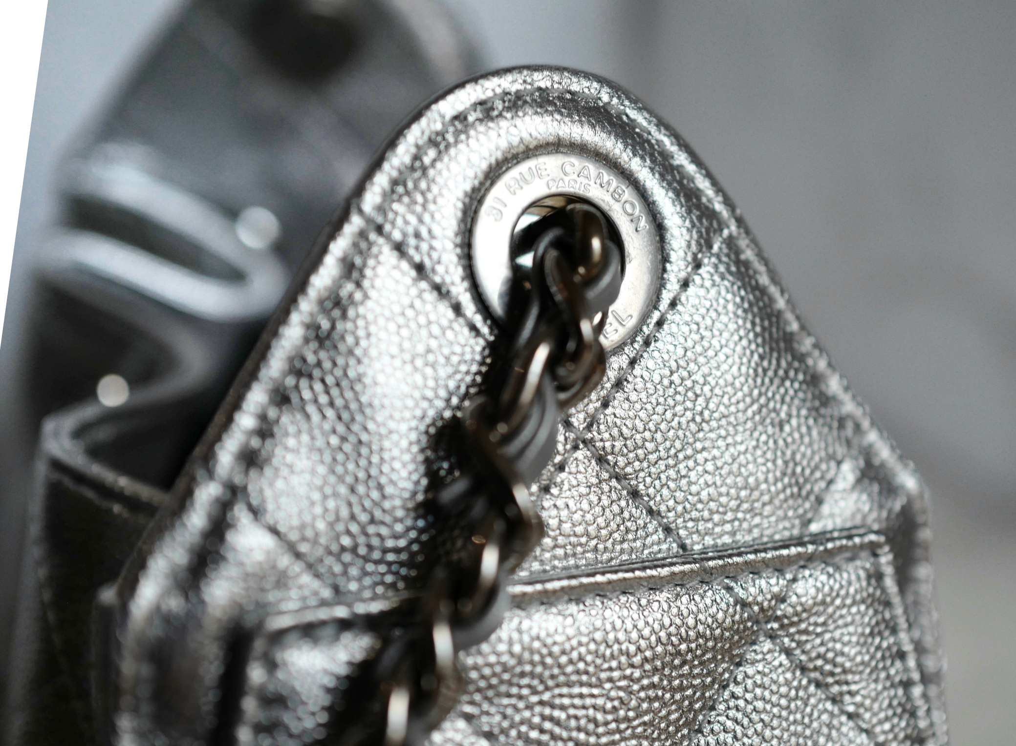 BNIB Chanel 26C Mini Hobo Metallic Silver Grained Calfskin Shoulder Bag