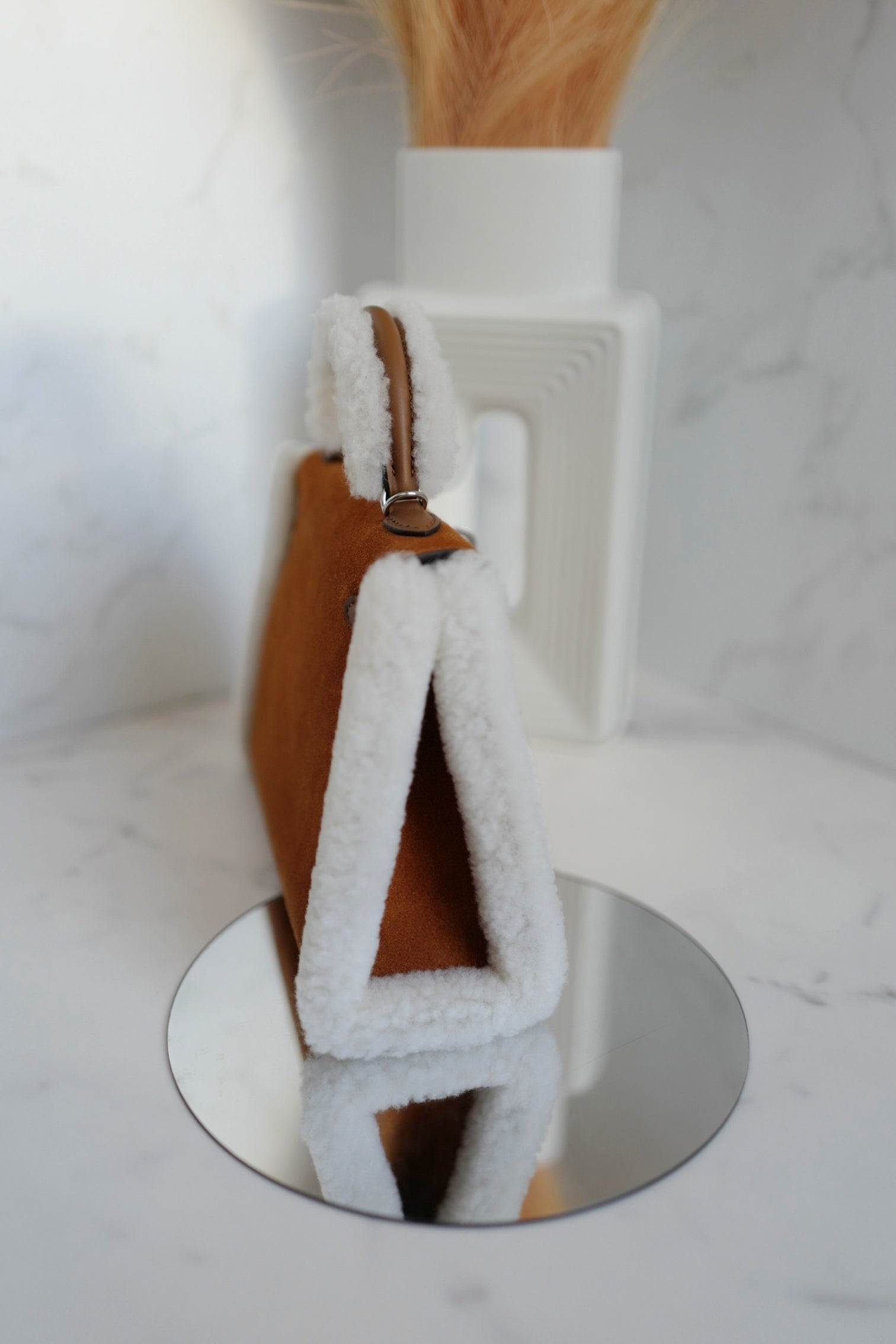 BNIB Hermès Mini Kelly Teddy Gold/Ecru/Alezan Shearling Suede Palladium Hardware