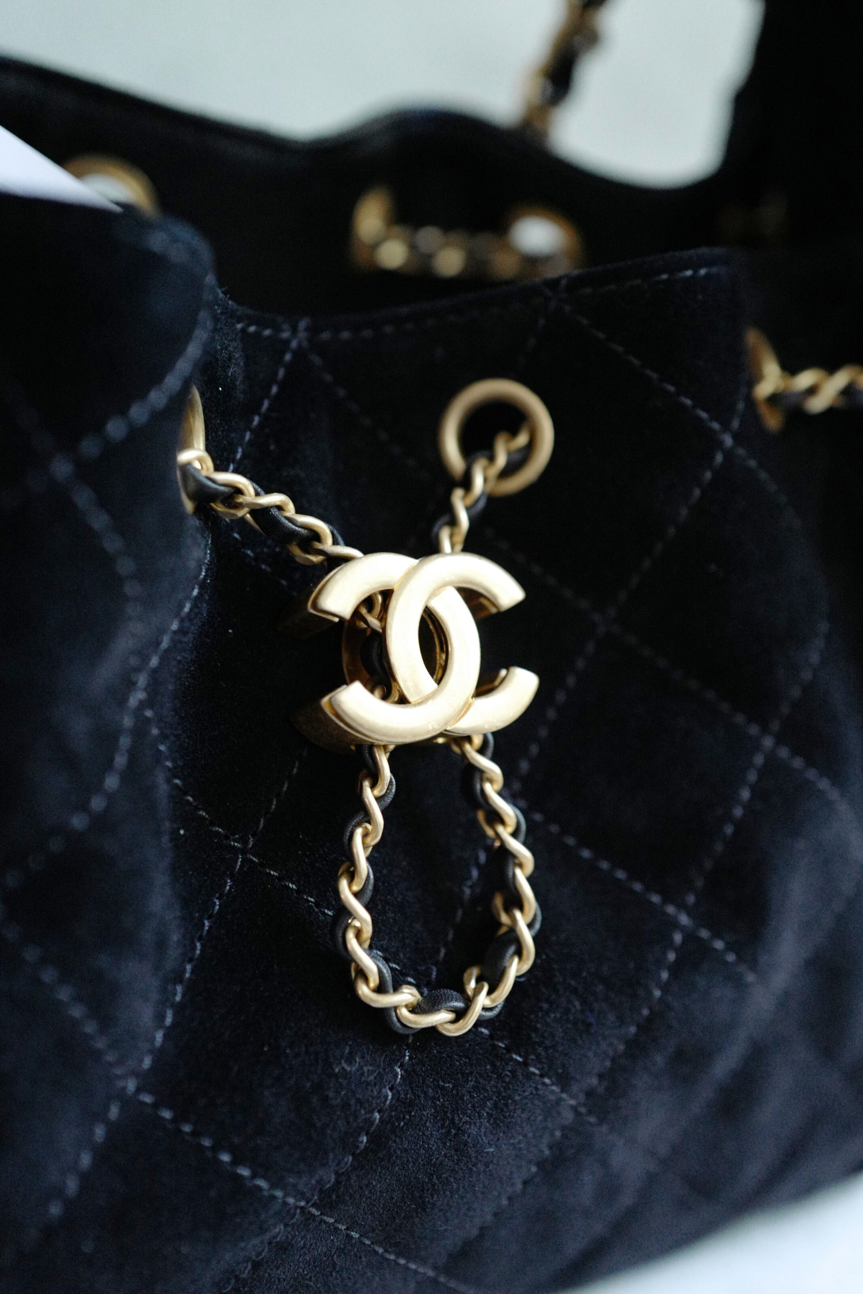 BNIB Chanel 25K Small Hobo Bag Black Suede with Gold Hardware
