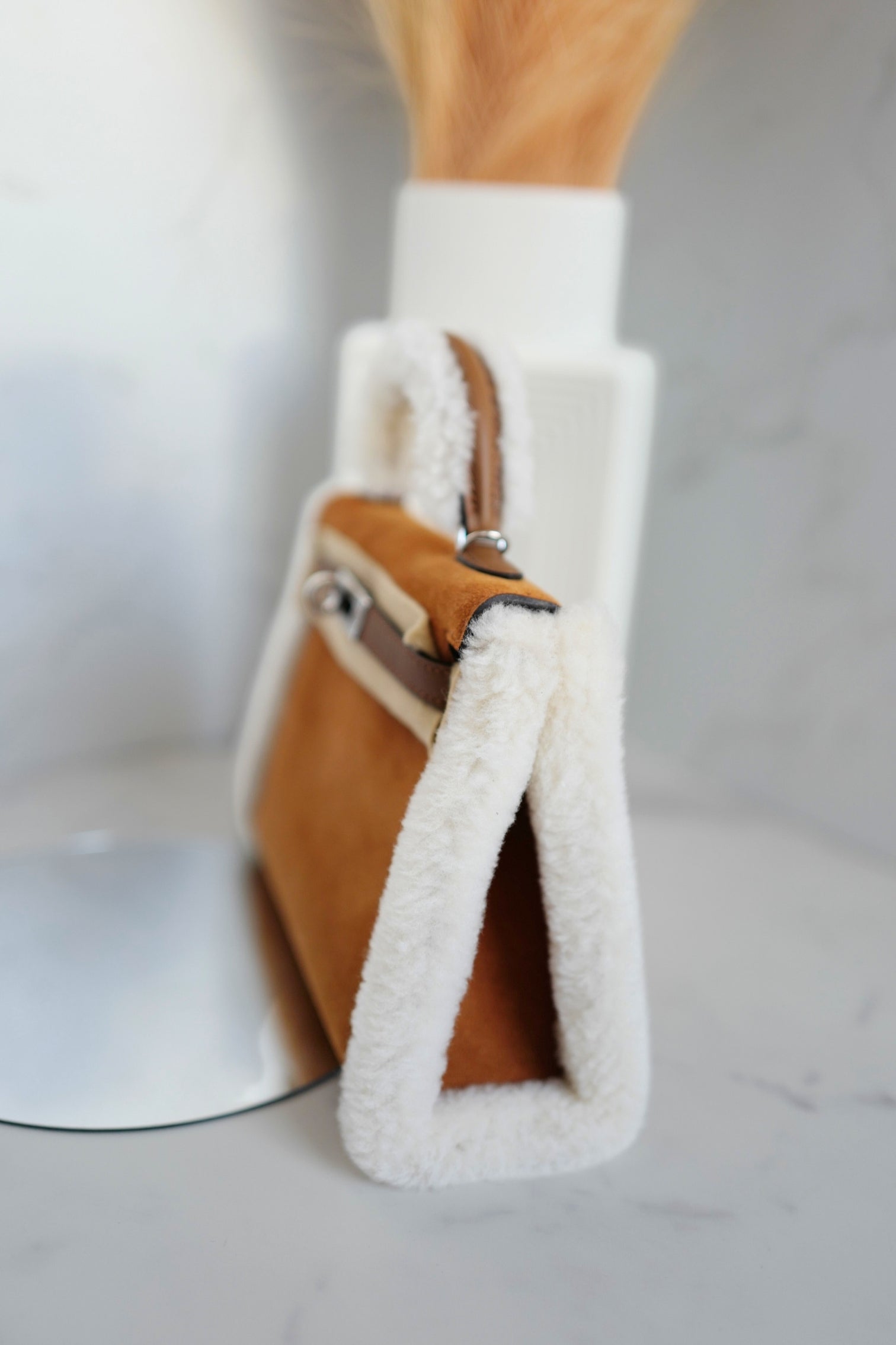 BNIB Hermès Mini Kelly Teddy Gold/Ecru/Alezan Shearling Suede Palladium Hardware