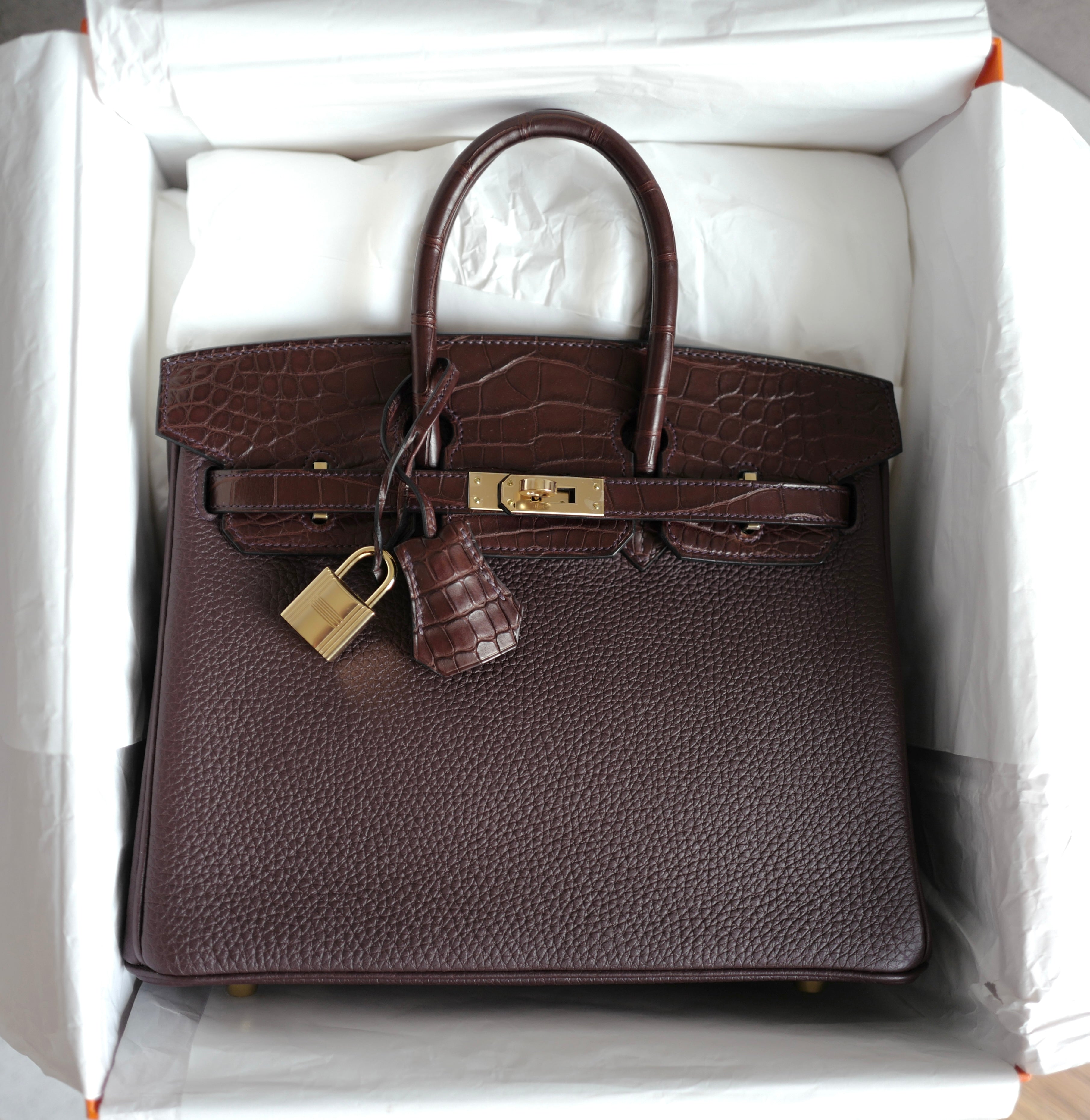 Hermes Birkin 25 Touch Rouge Sellier Togo/Matte Crocodile w/ Champagne Gold HW