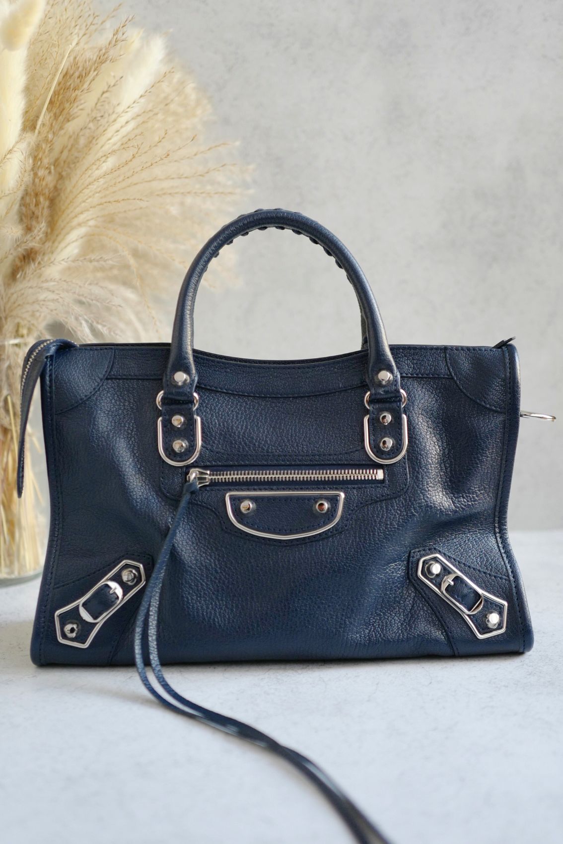 Balenciaga city small in Navy Silver Hardware