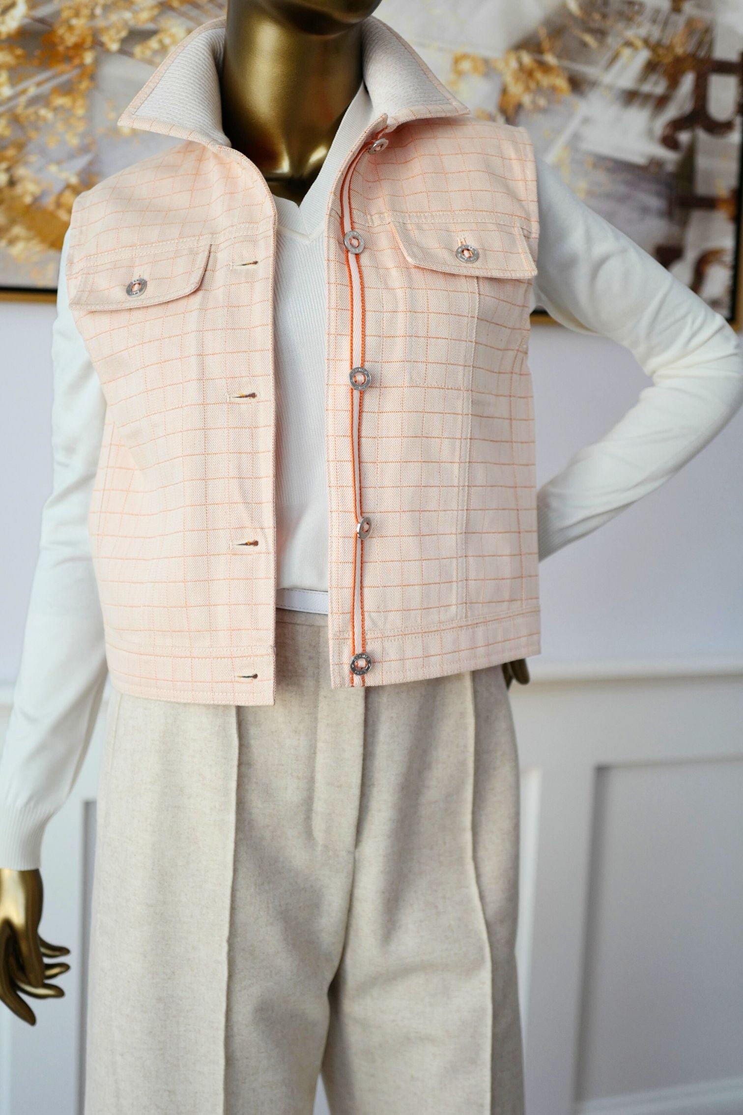 Hermès Cotton Denim Vest Blanc Naturel with Palladium Buttons – Size 36