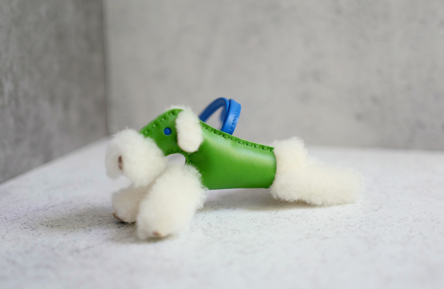 Hermès Budy Charm Écru/Vert Yucca/Bleu Hydra Merinos Wool Milo Lambskin