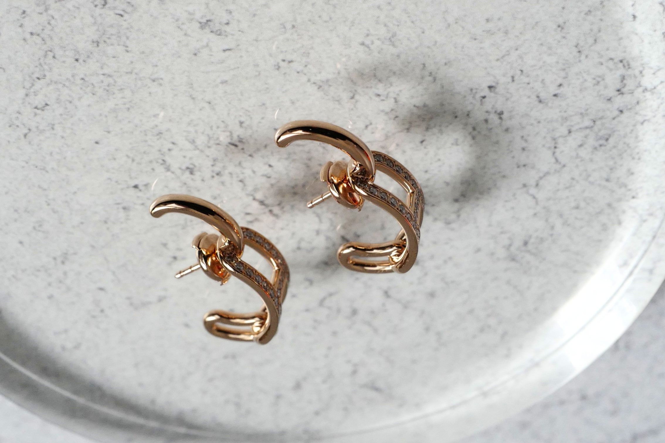 Hermès Adage Earrings 18K Rose Gold 62 Diamond Pavé
