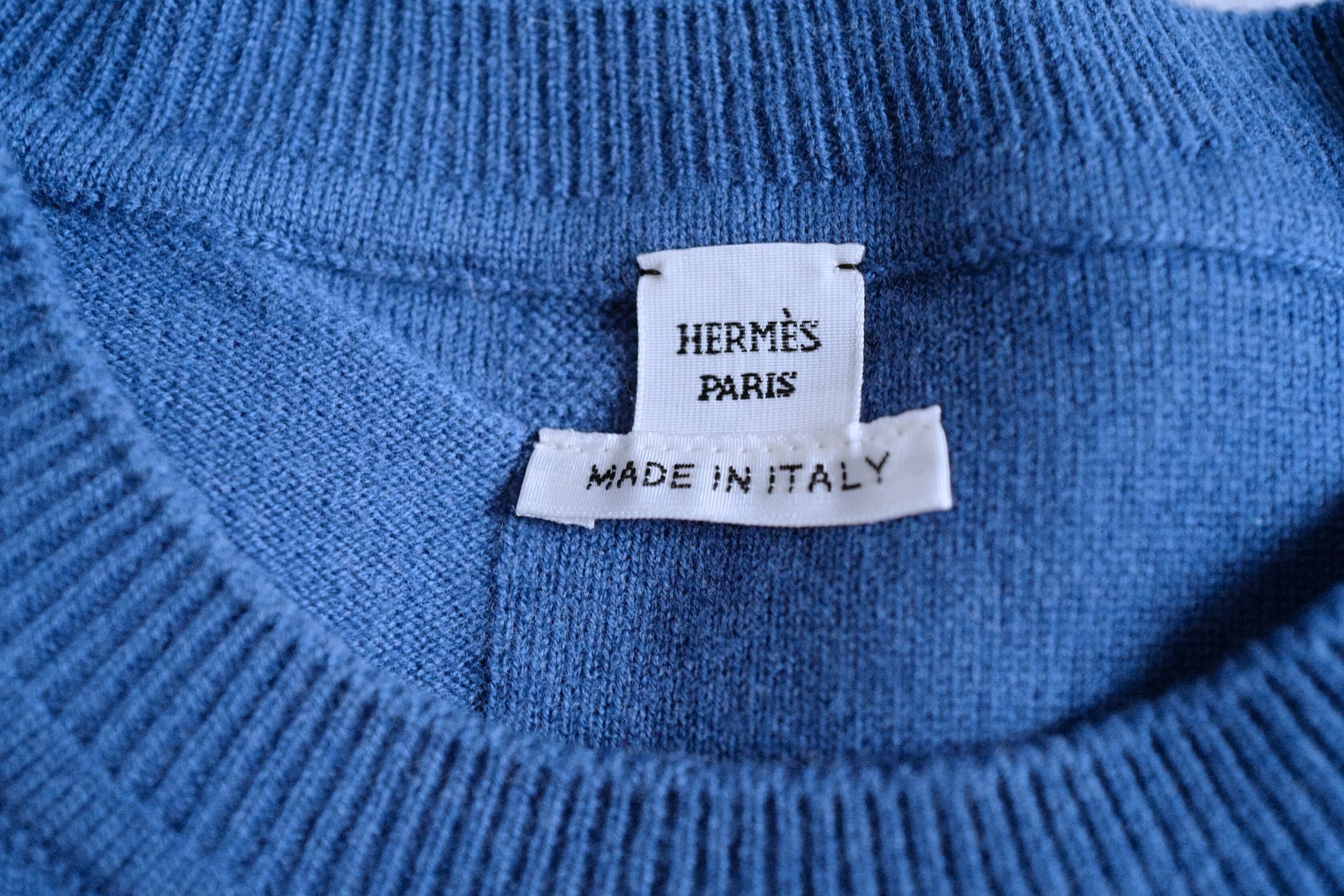 Hermès Pull Manches Longues Bleu Payne Size 38