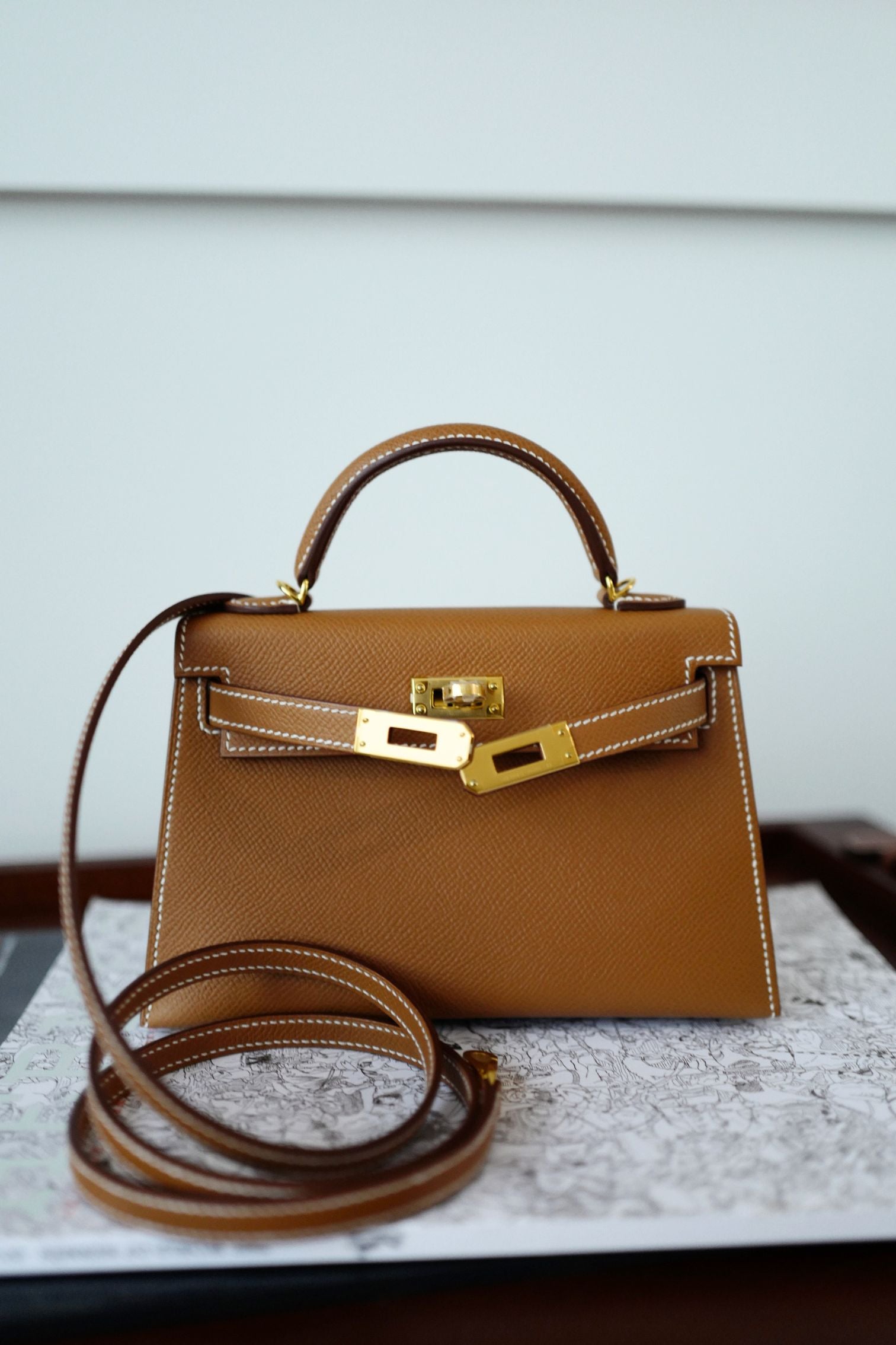 NEW Hermes Mini Kelly Gold Epsom Calfskin Gold Hardware