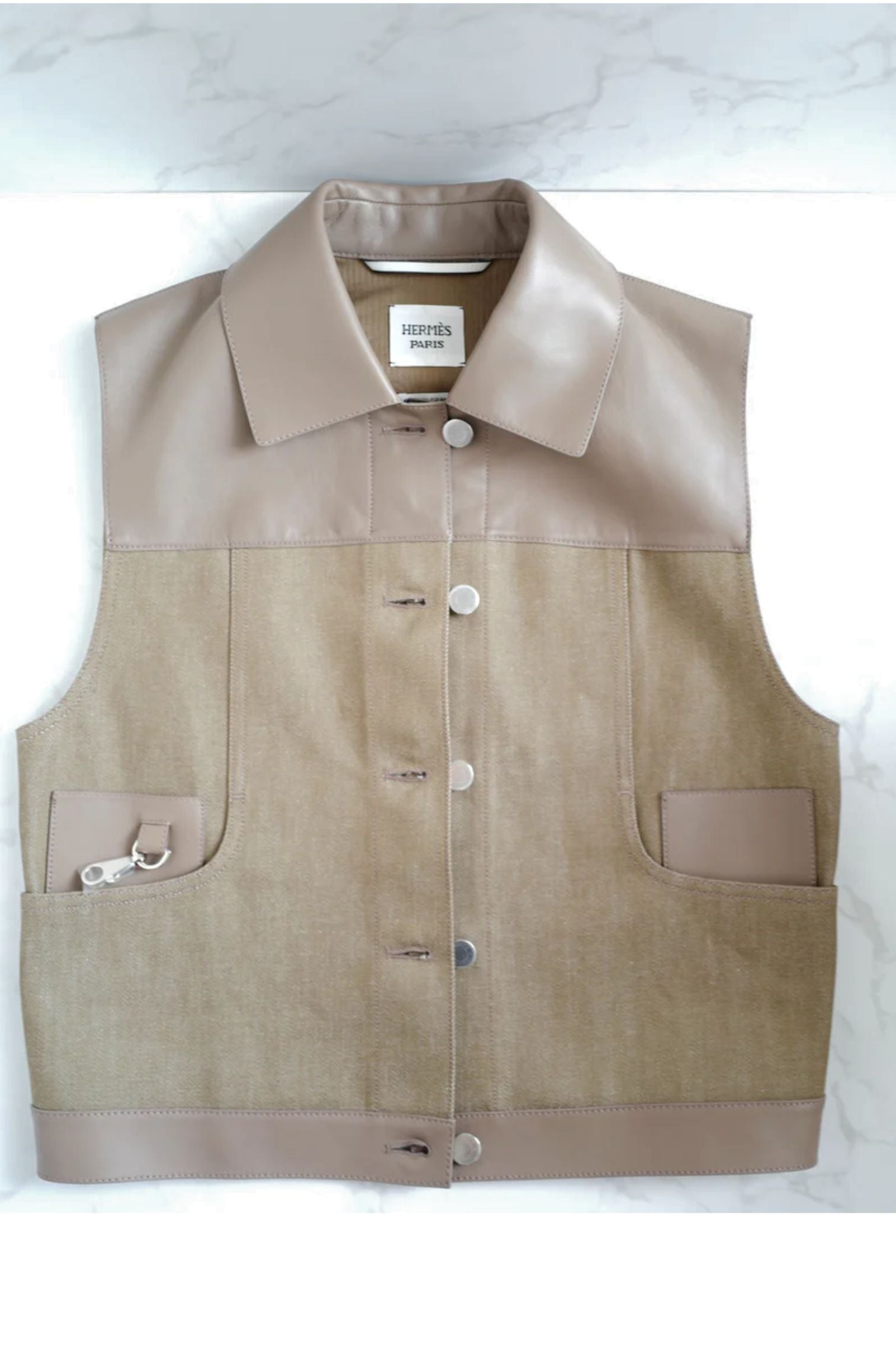 NEW Hermès SS25 Sleeveless Jacket with Leather Details - Size 38 $7K Retail