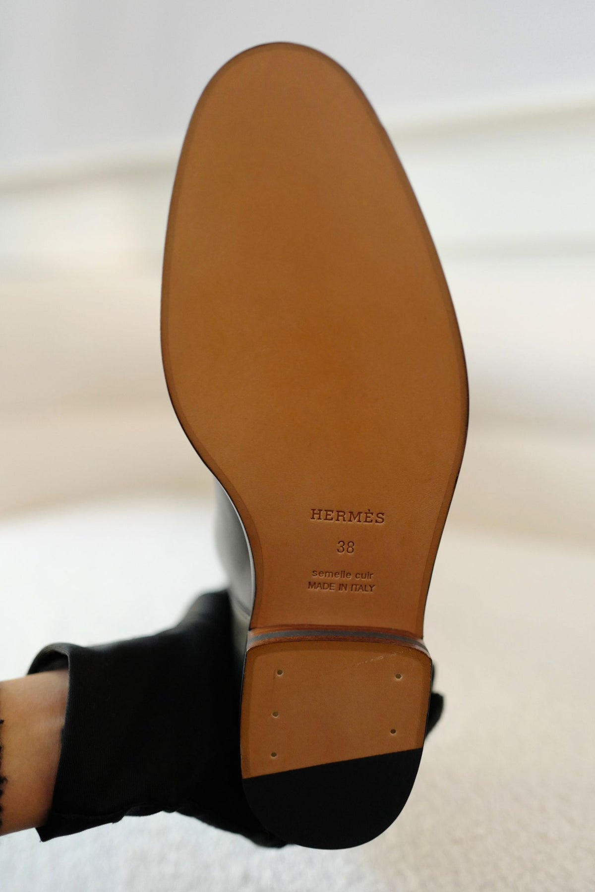 Hermes Thigh High Boots Noir Calfskin Palladium Kelly Buckle Size 38