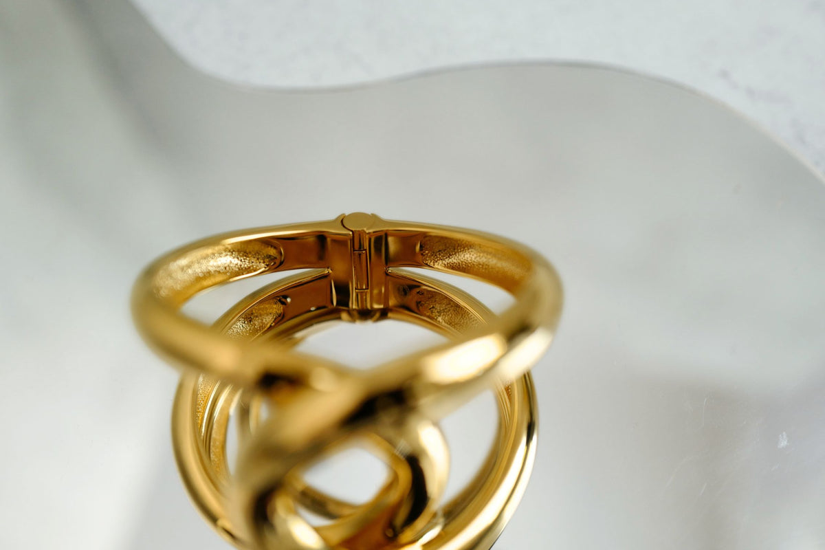 NEW Chanel 26K Cuff Bracelet Metal Gold Interlocking CC Logo