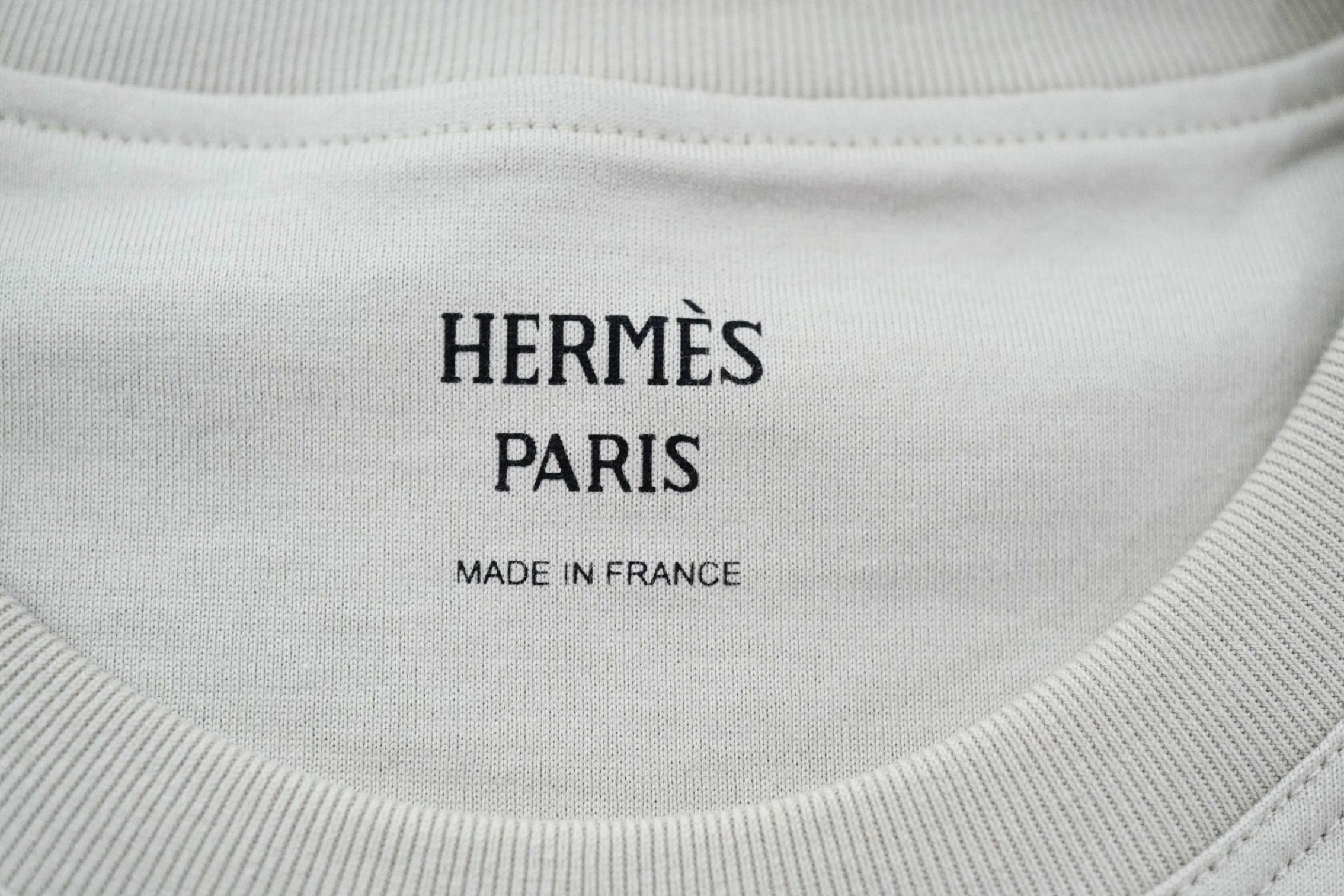 Hermès Embroidered Pocket T-shirt Beige Pierre D'Istrie Cotton Size 34