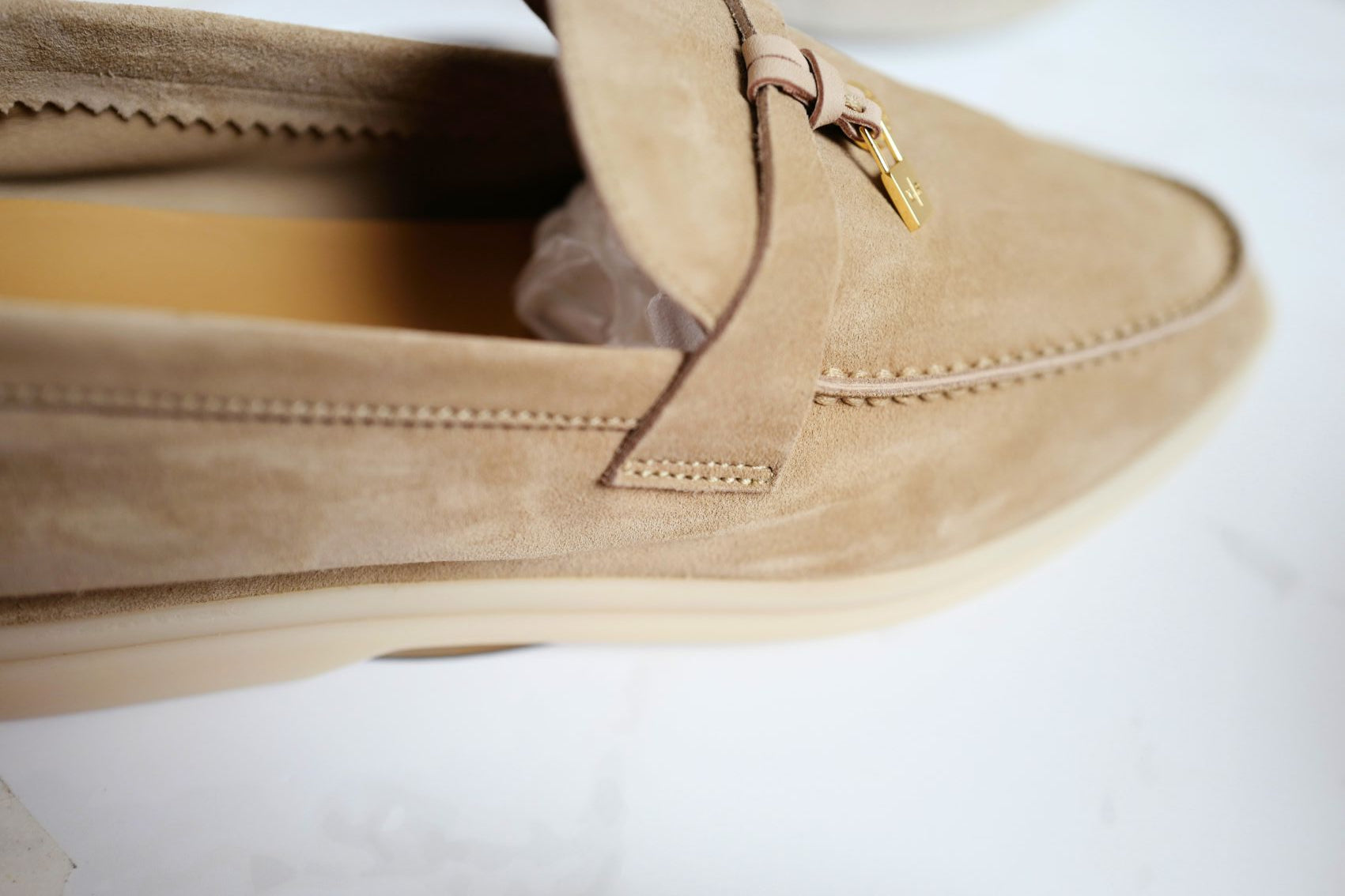 Loro Piana Summer Charms Walk Loafer Sandstone Suede Leather Size 40